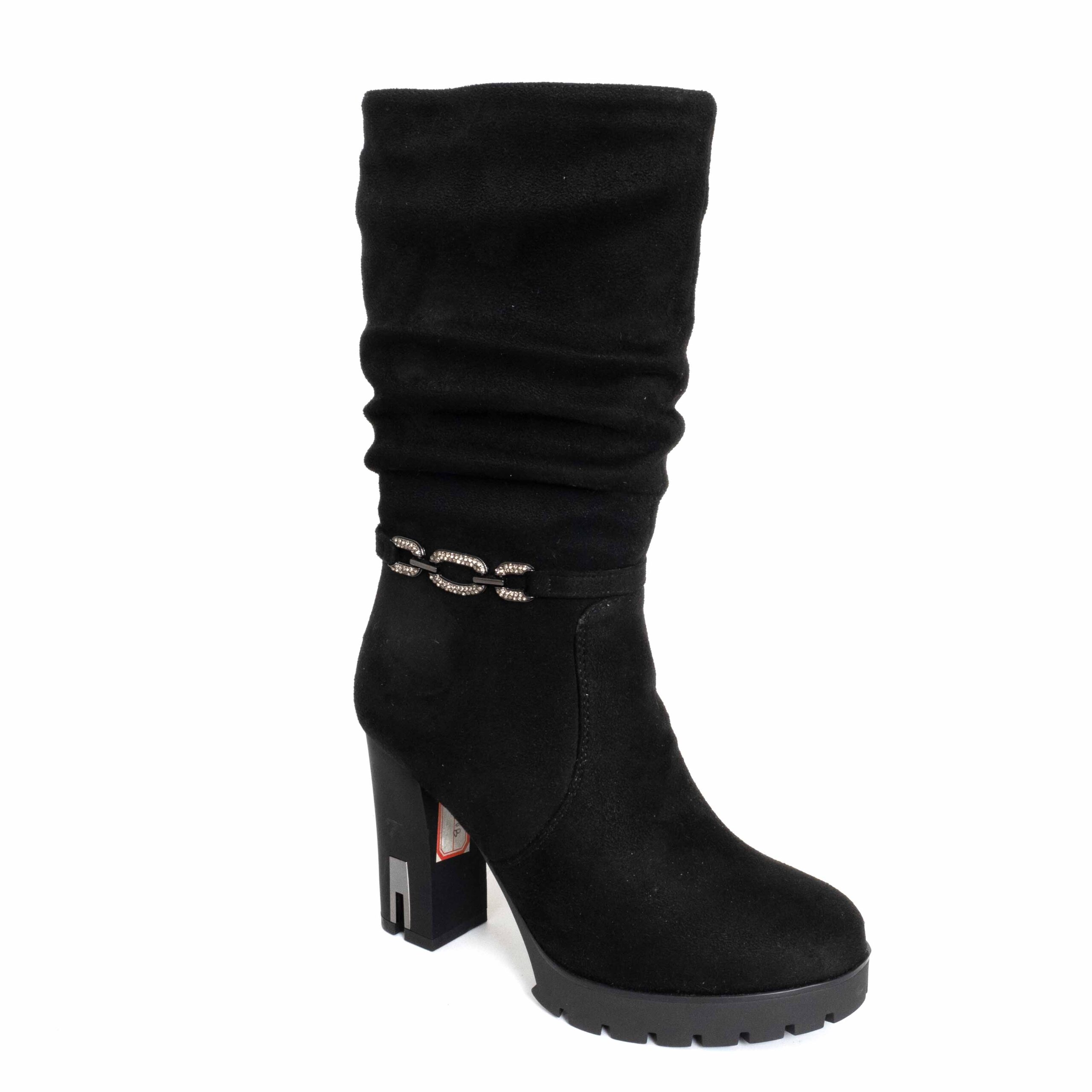 Black knee-high boots for women with microfiber