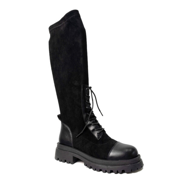 Black knee-high boots for women with PU and microfiber