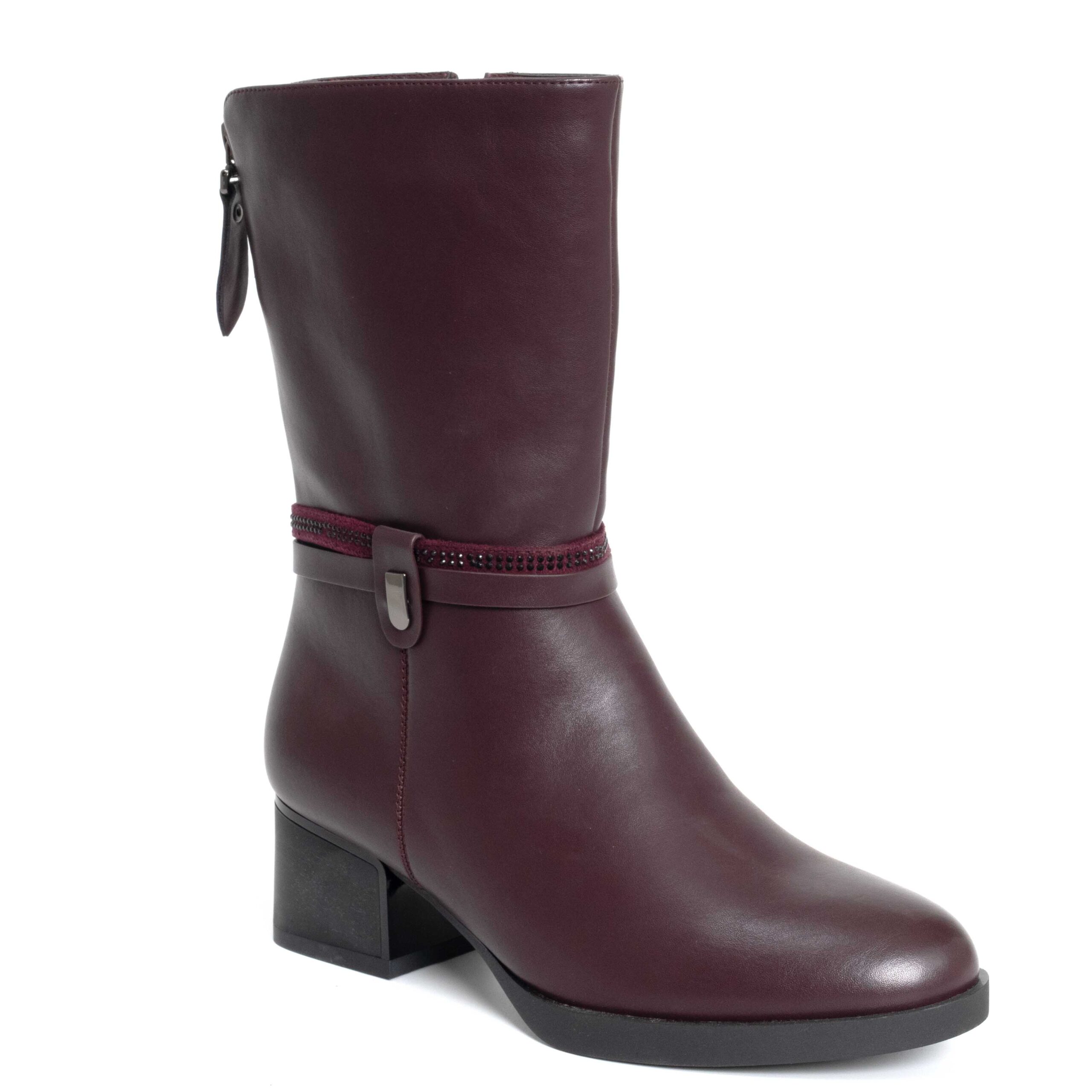 burgundy boots for women with PU leather