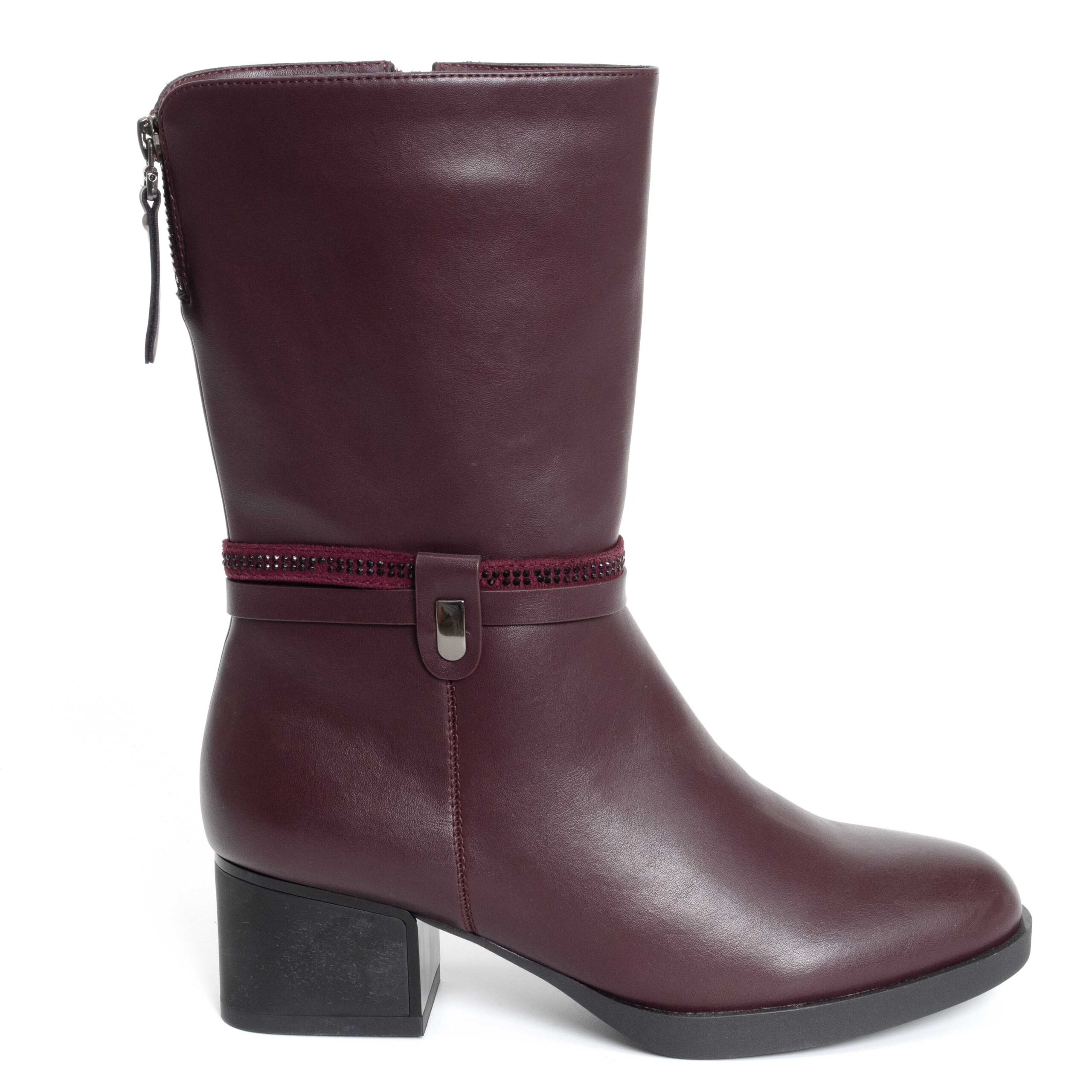 women ankle boots with burgundy PU leather