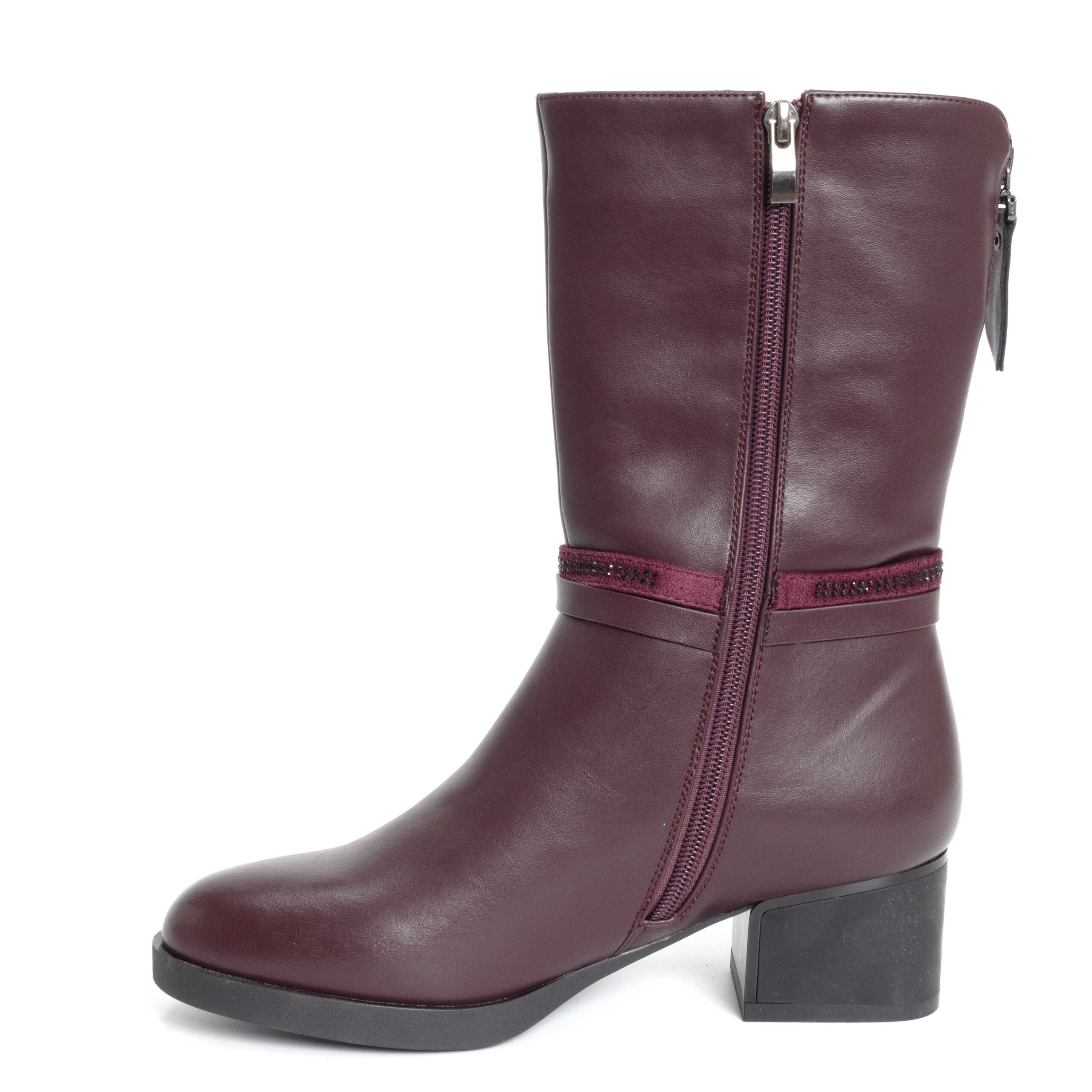 women ankle boots with burgundy PU leather