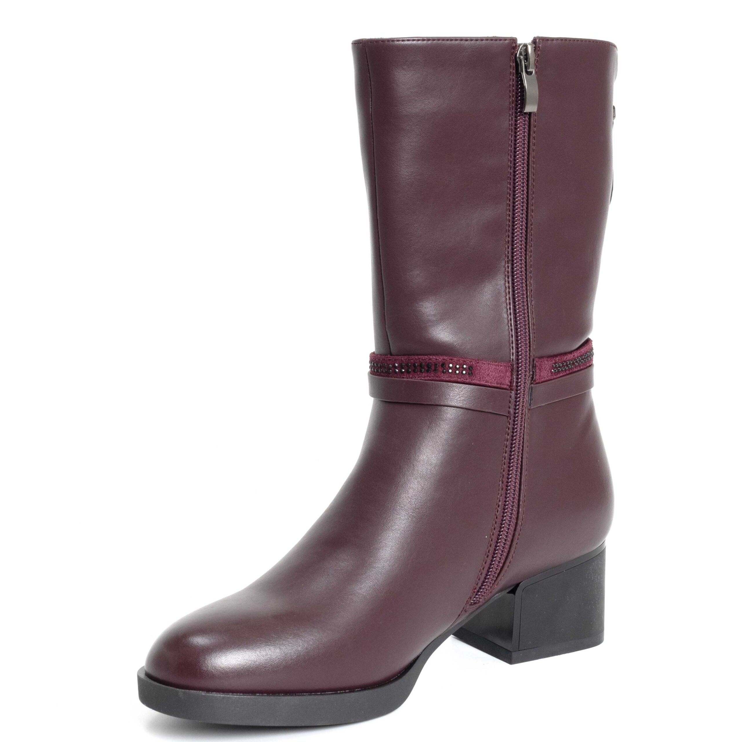 women ankle boots with burgundy PU leather