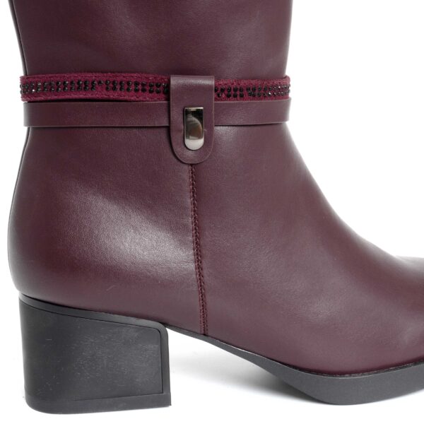 women ankle boots with burgundy PU leather