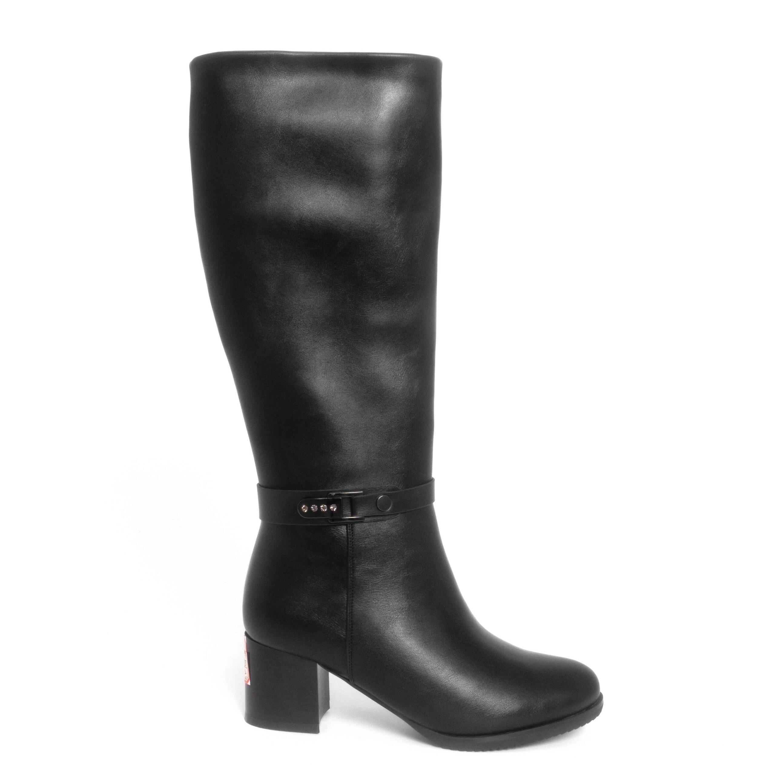 women knee high heeled boots with black PU leather wool lining materials