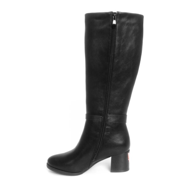 women knee high heeled boots with black PU leather wool lining materials