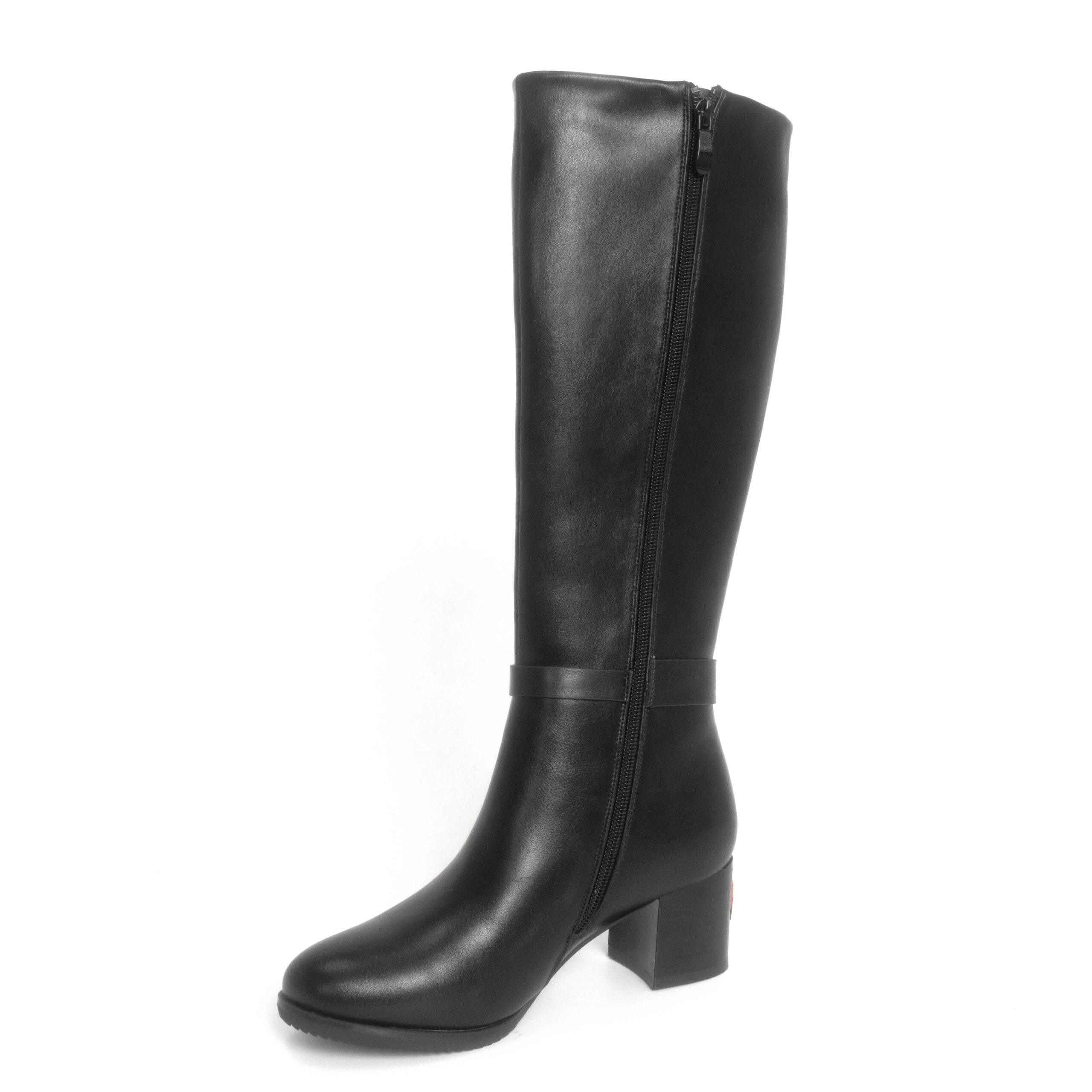 women knee high heeled boots with black PU leather wool lining materials