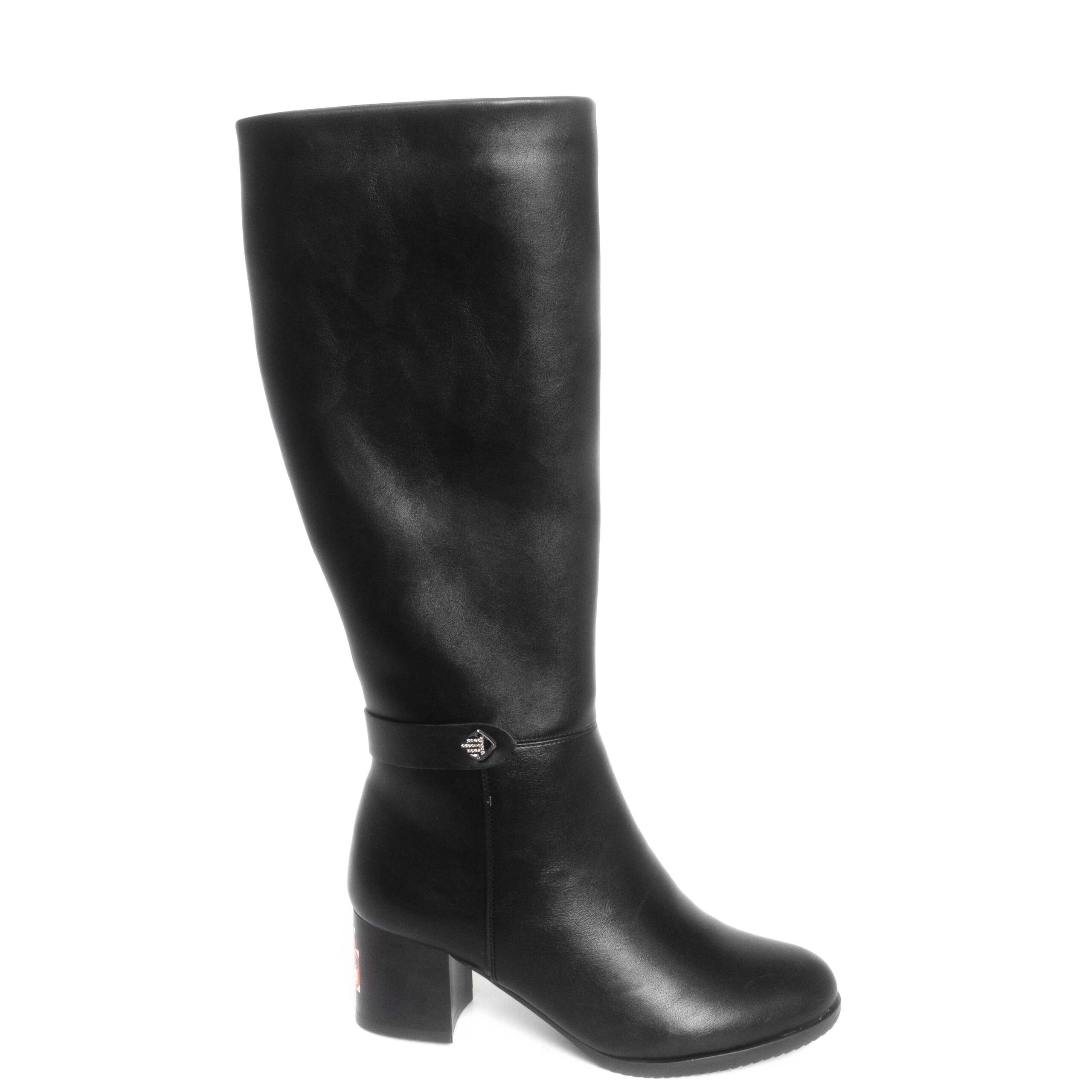 women knee high heeled boots with black PU leather wool lining materials