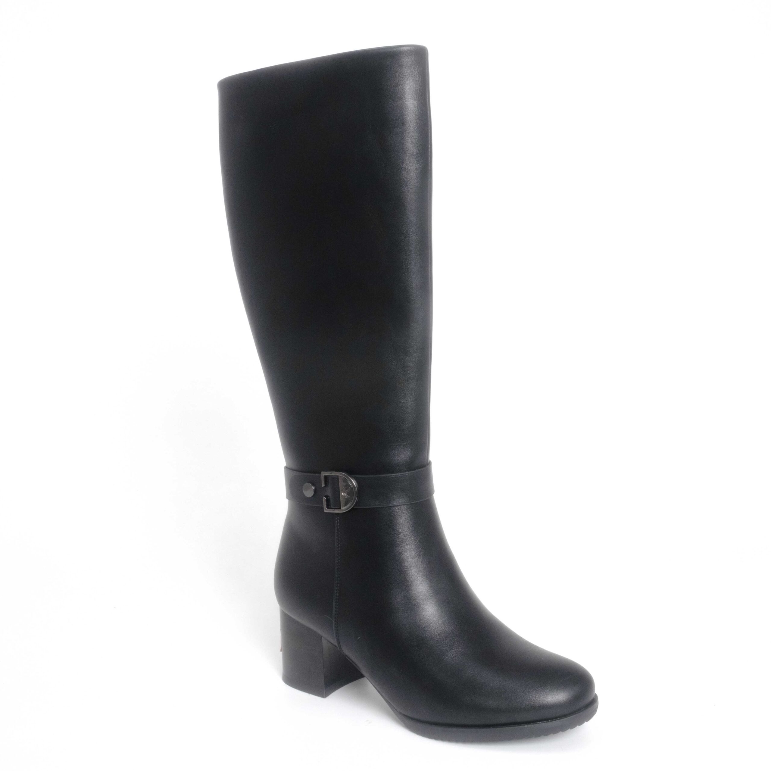 Black knee-high boots for women with PU leather