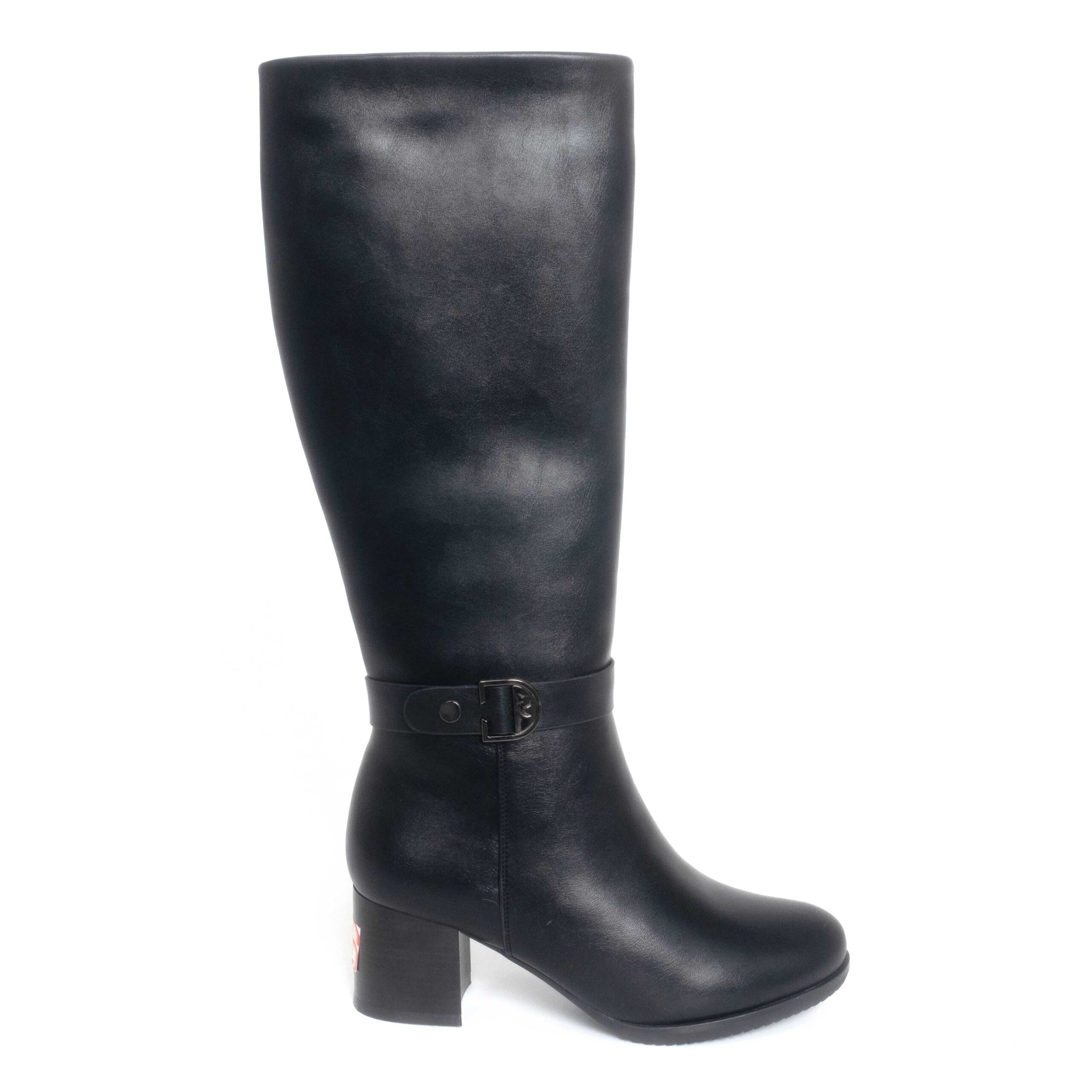 women knee high heeled boots with black PU leather wool lining materials