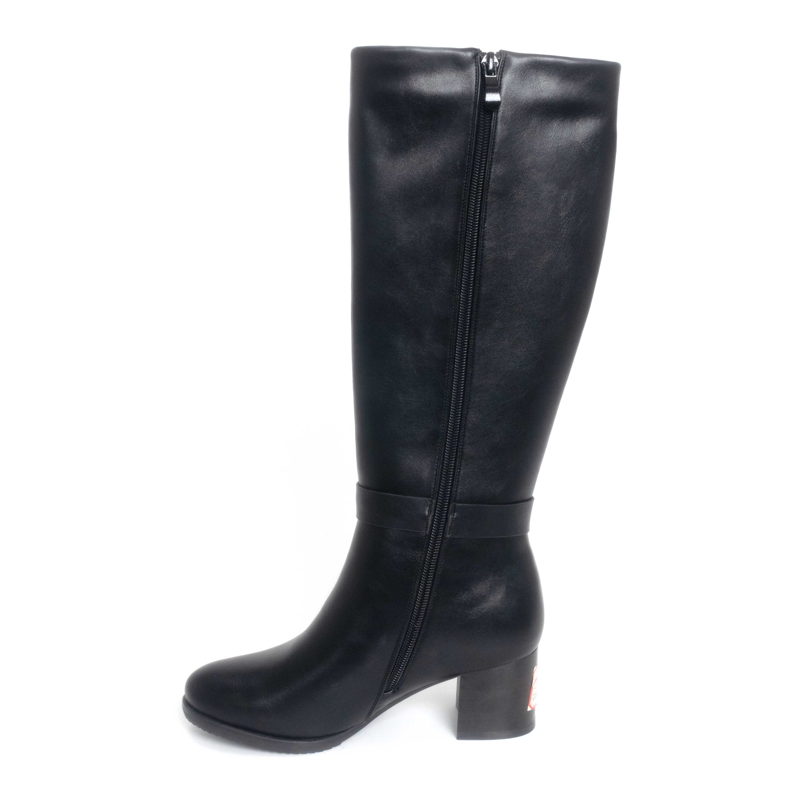 women knee high heeled boots with black PU leather wool lining materials