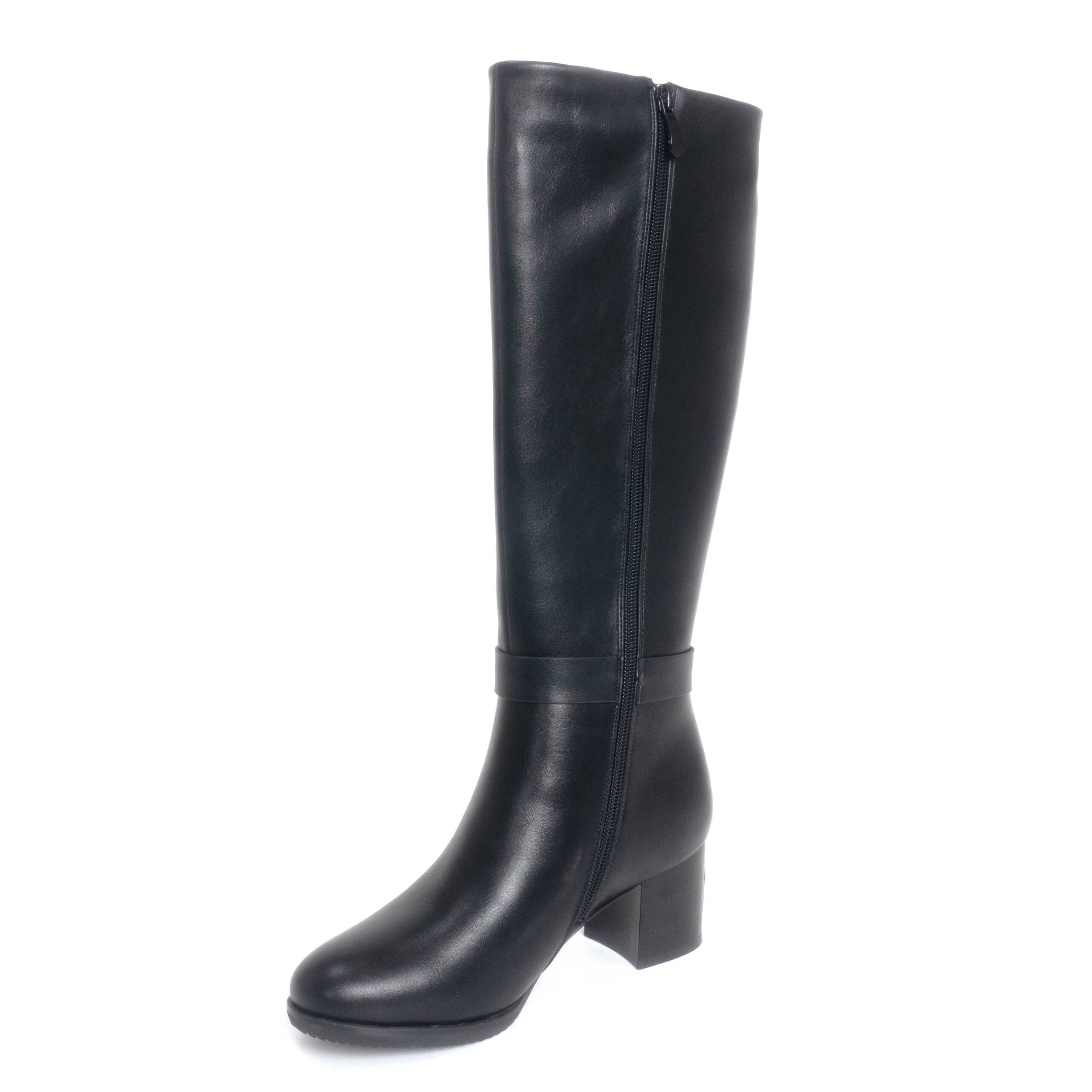 women knee high heeled boots with black PU leather wool lining materials