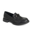 Women flat shoes with black microfiber leather and oxford style