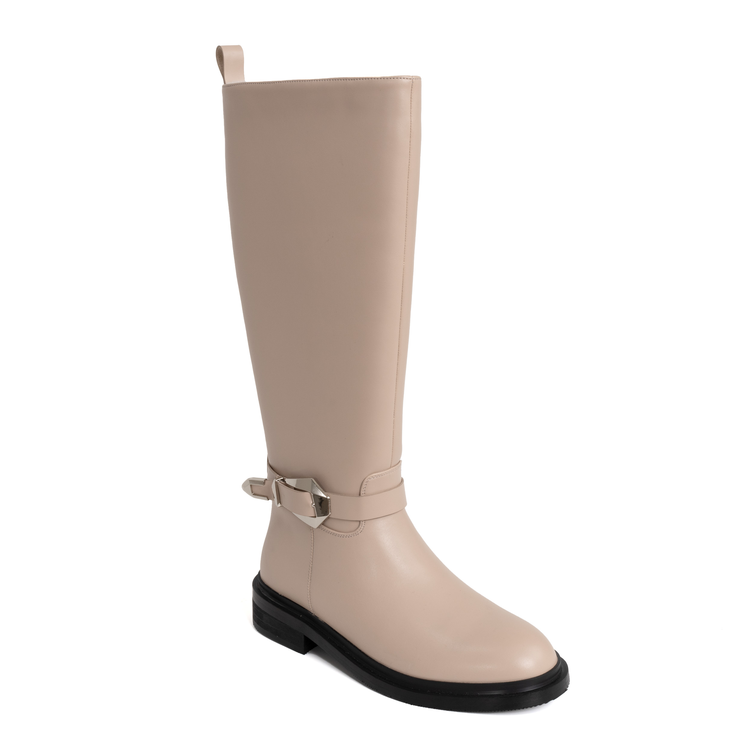 Knee-high boots for women with beige PU