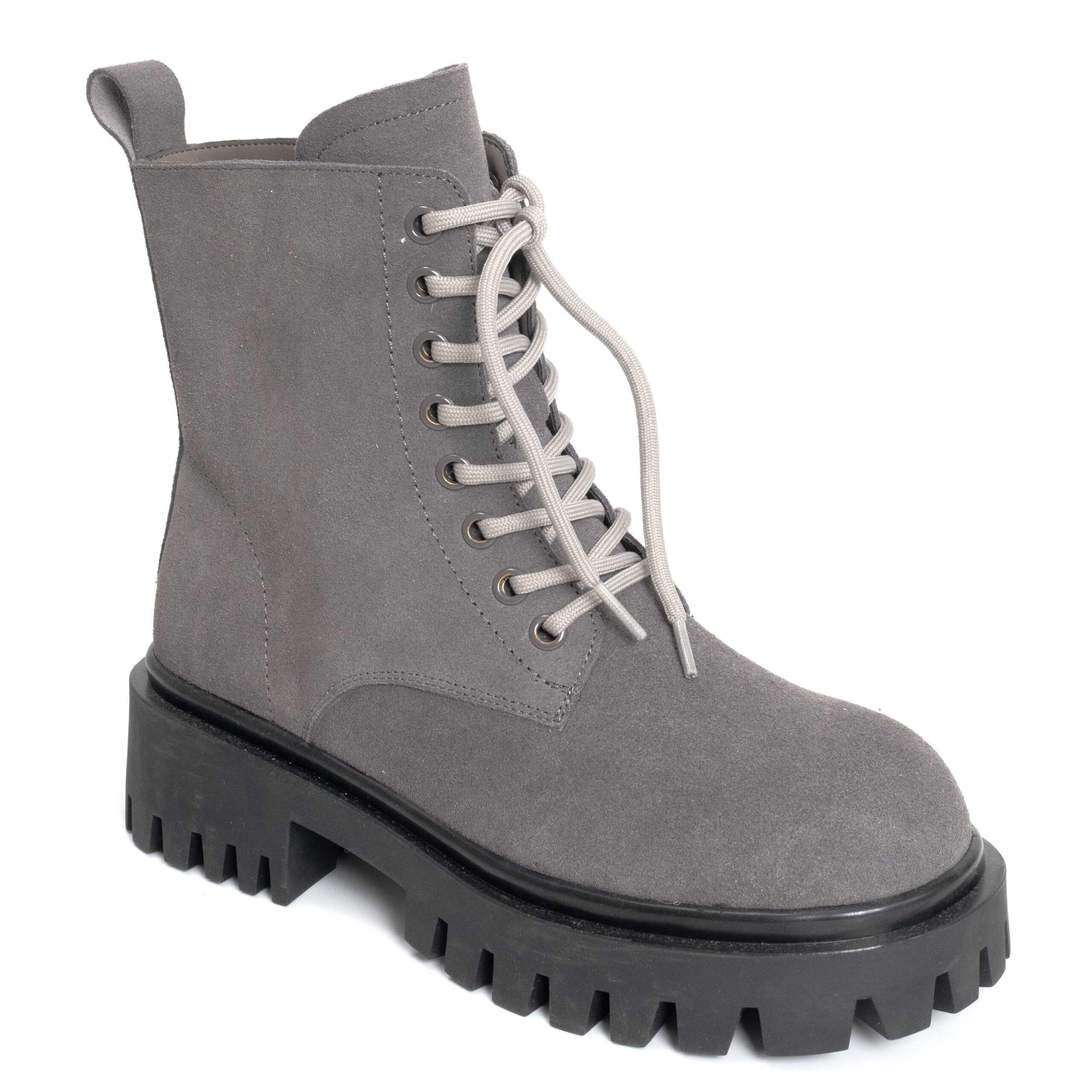 Women work boots with grey genuine leather