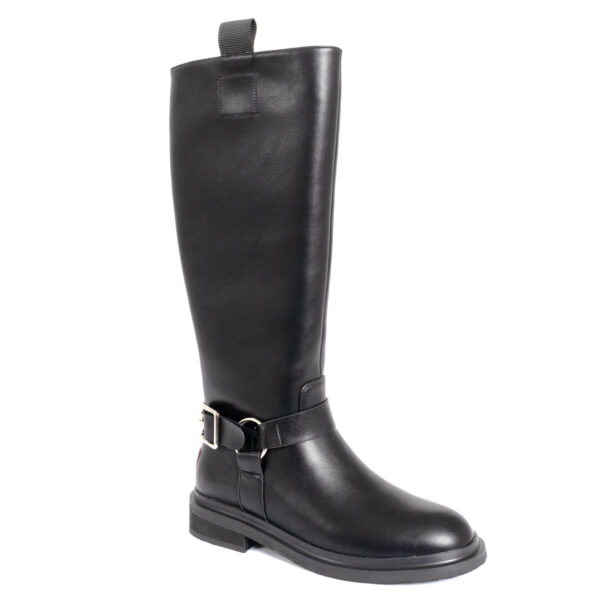 knee high boots for women with black PU leather