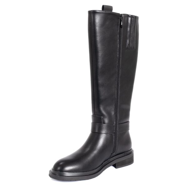 knee high boots for women with black PU leather