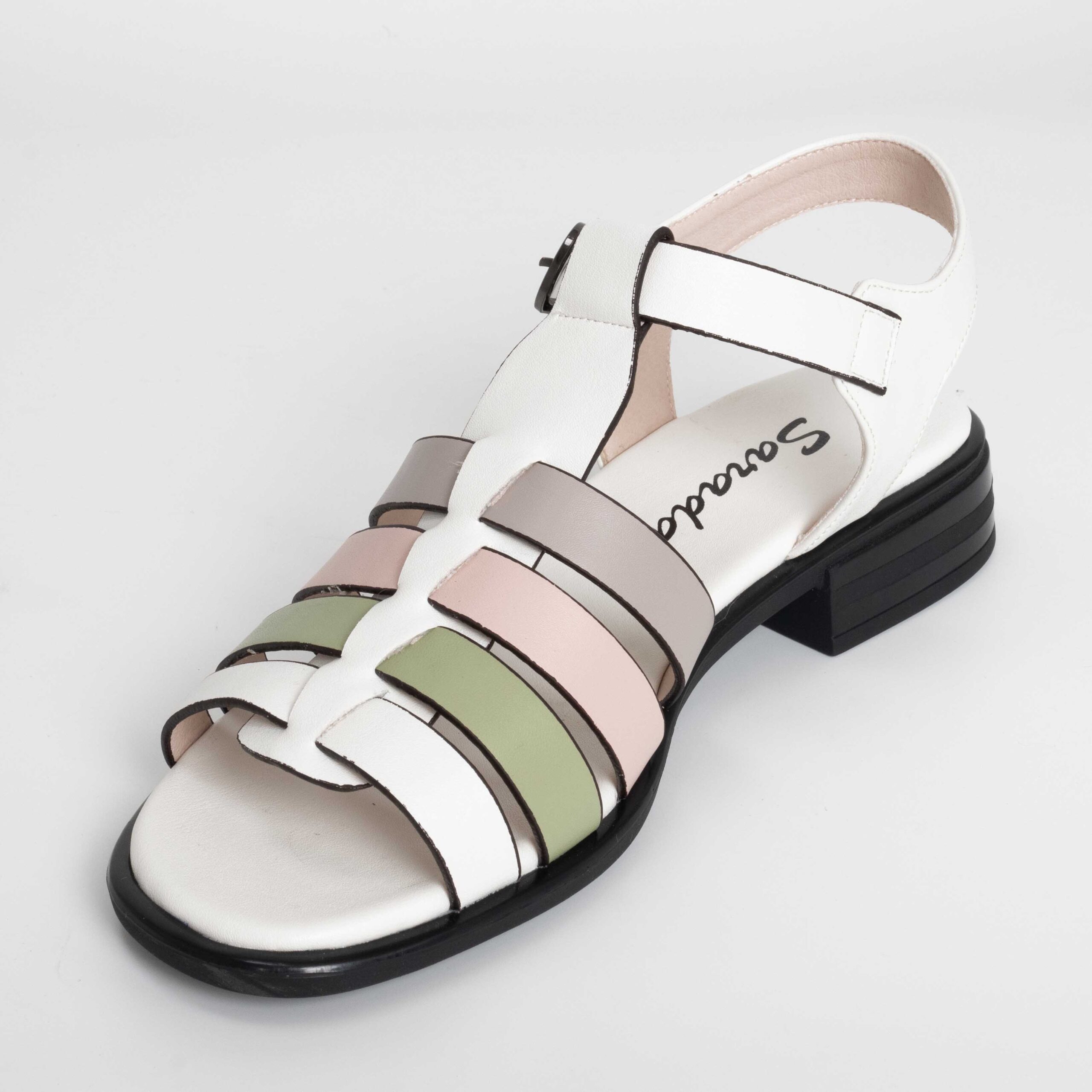 Women sandals with platform heel and microfiber leather