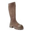 Knee-high boots for women with brown PU and microfiber