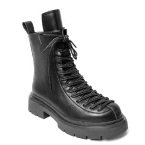 Work boots for women with black PU leather and Lace up