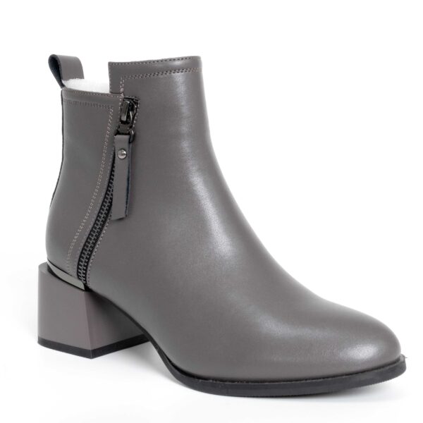 Women heeled boots with grey PU leather