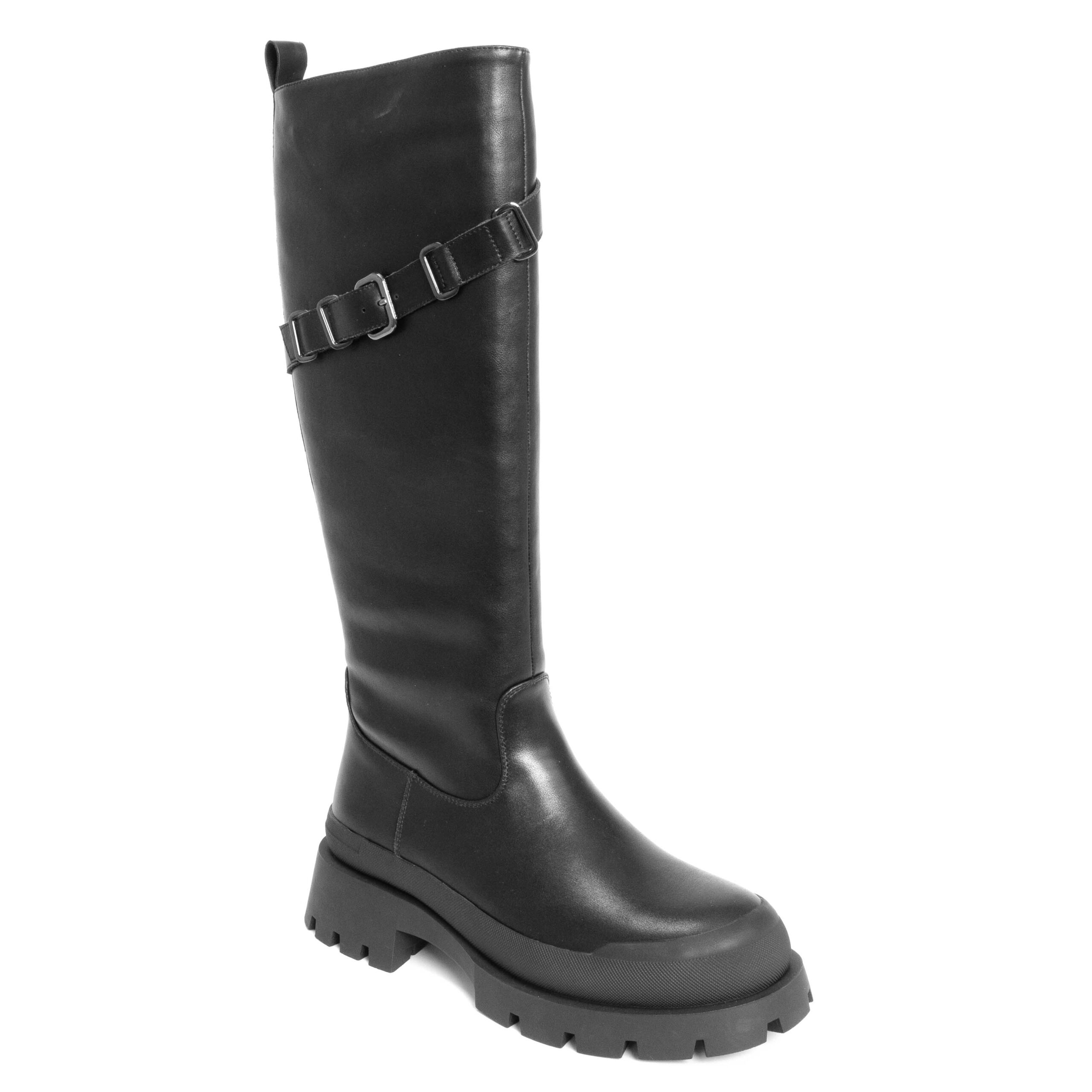 Women knee-high boots with black PU leather