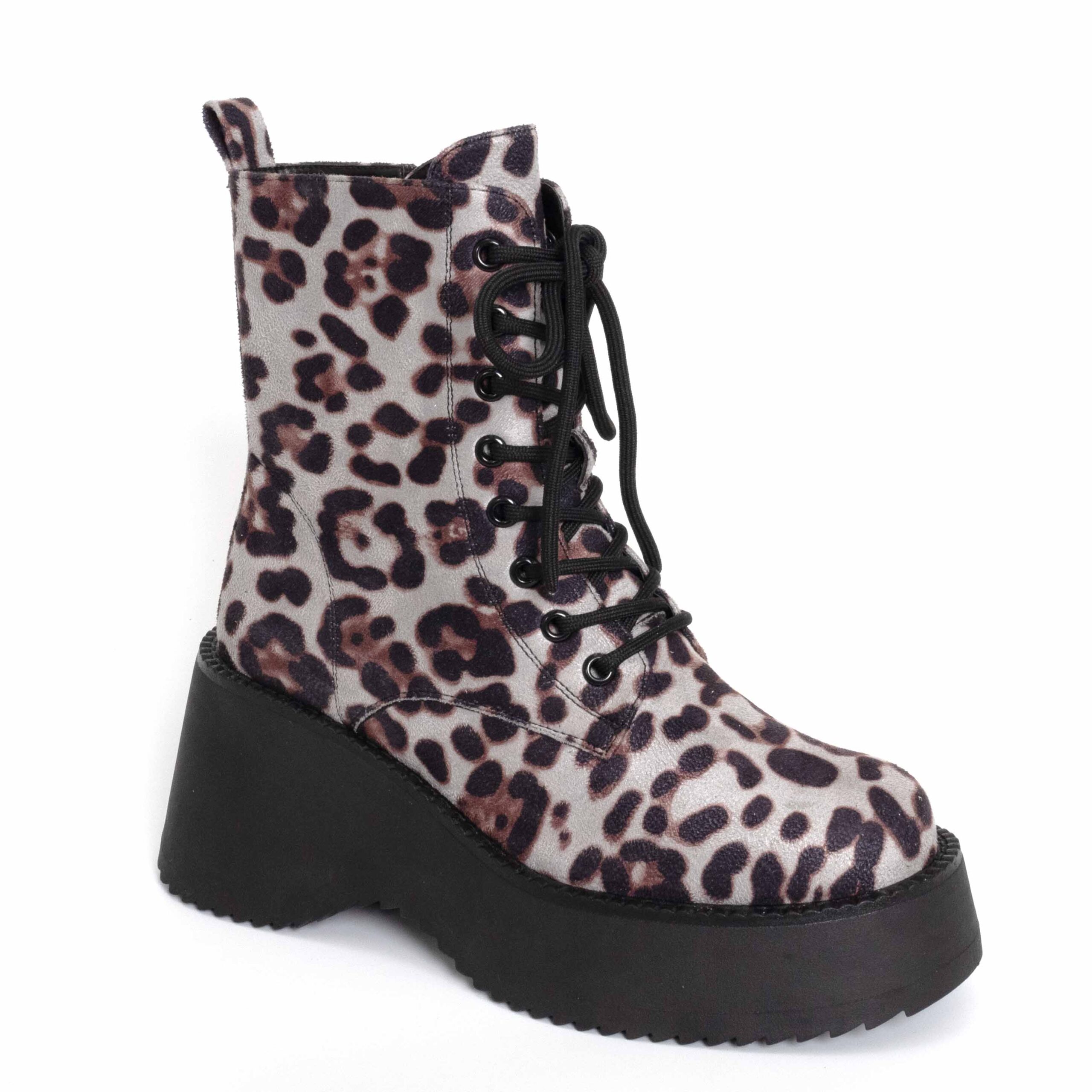 Women leopard bootie boots with microfiber