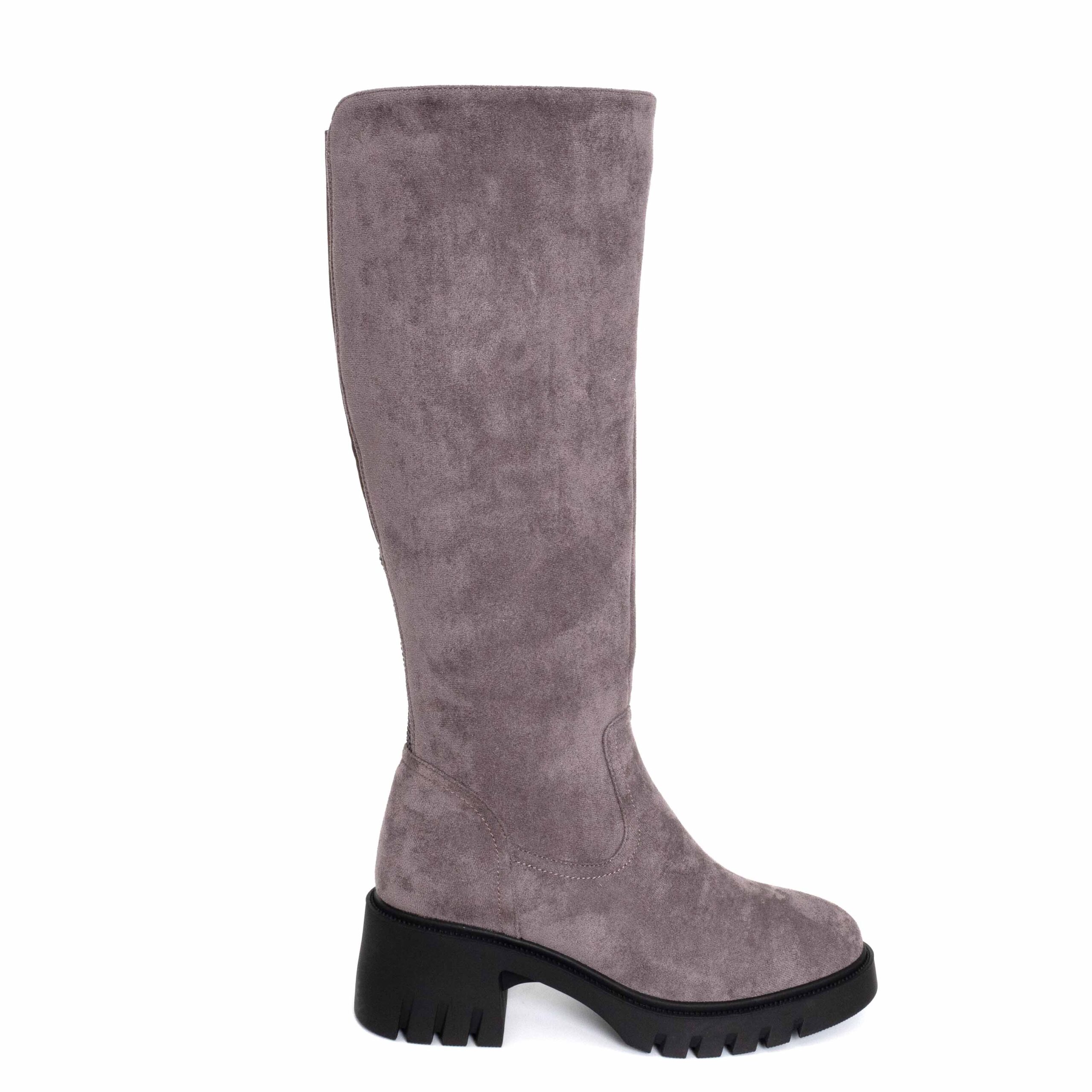 women thigh and high boots with purple microfiber, cotton fabric lining materials and TPR outsole materials