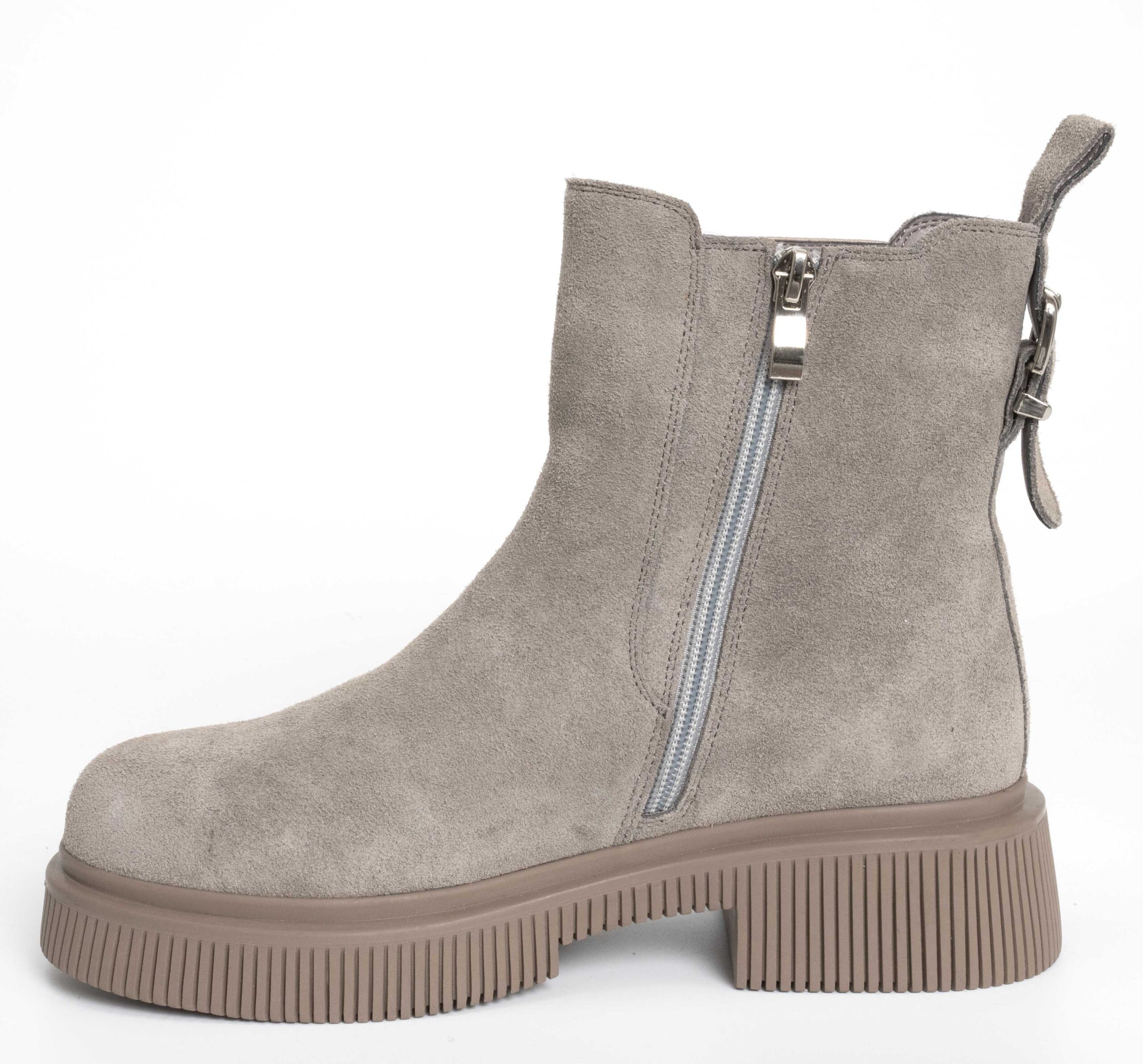 women Chelsea boots with grey genuine leather which is cow suede