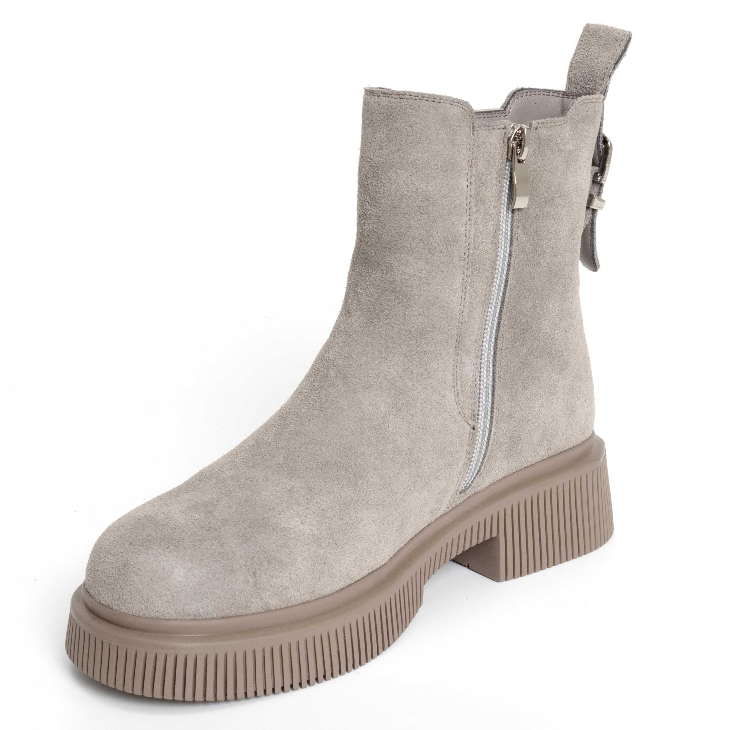 women Chelsea boots with grey genuine leather which is cow suede