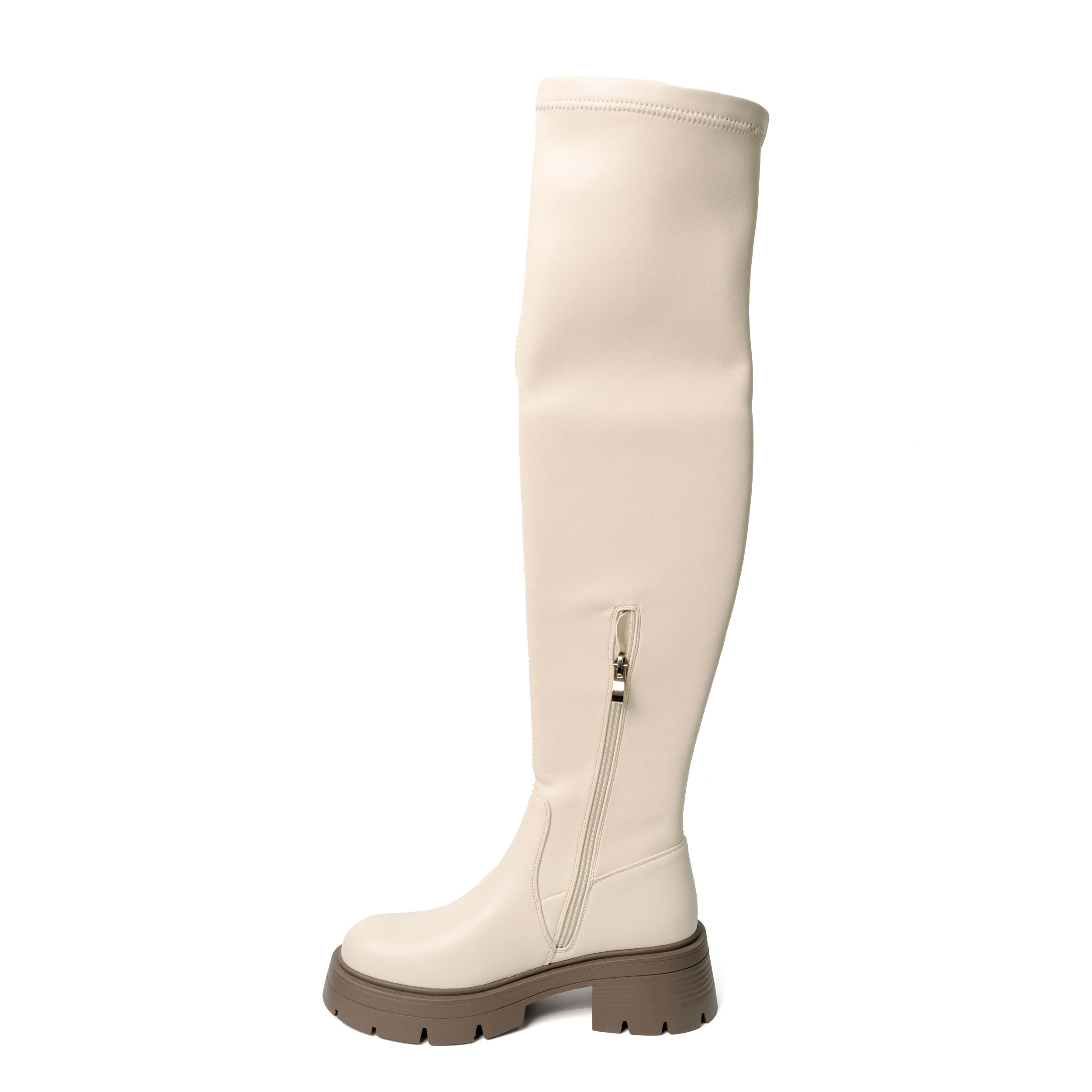 YZY Wholesale women Beige platform Knee high boots with Stretch PU