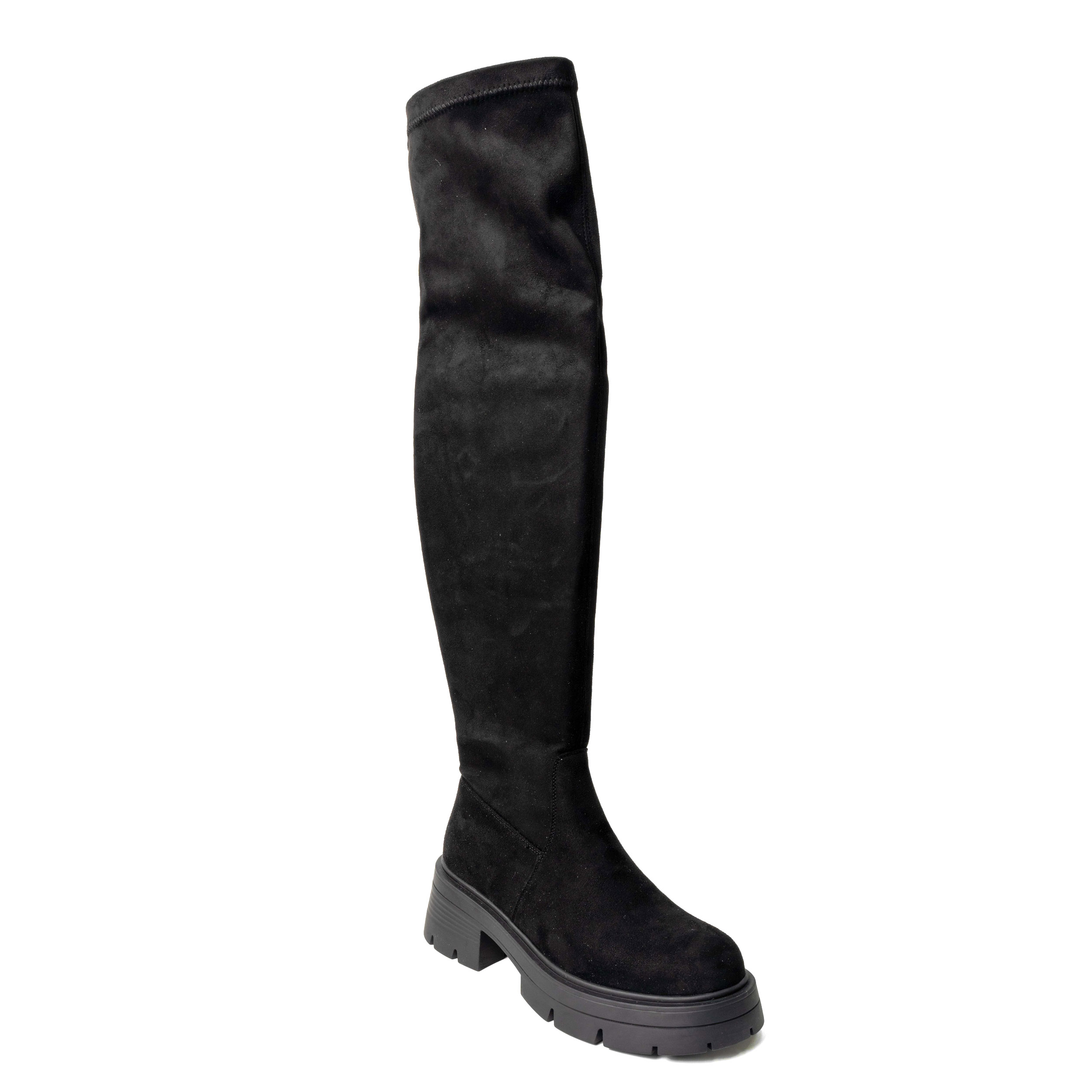 Over the knee boots for women with black microfiber