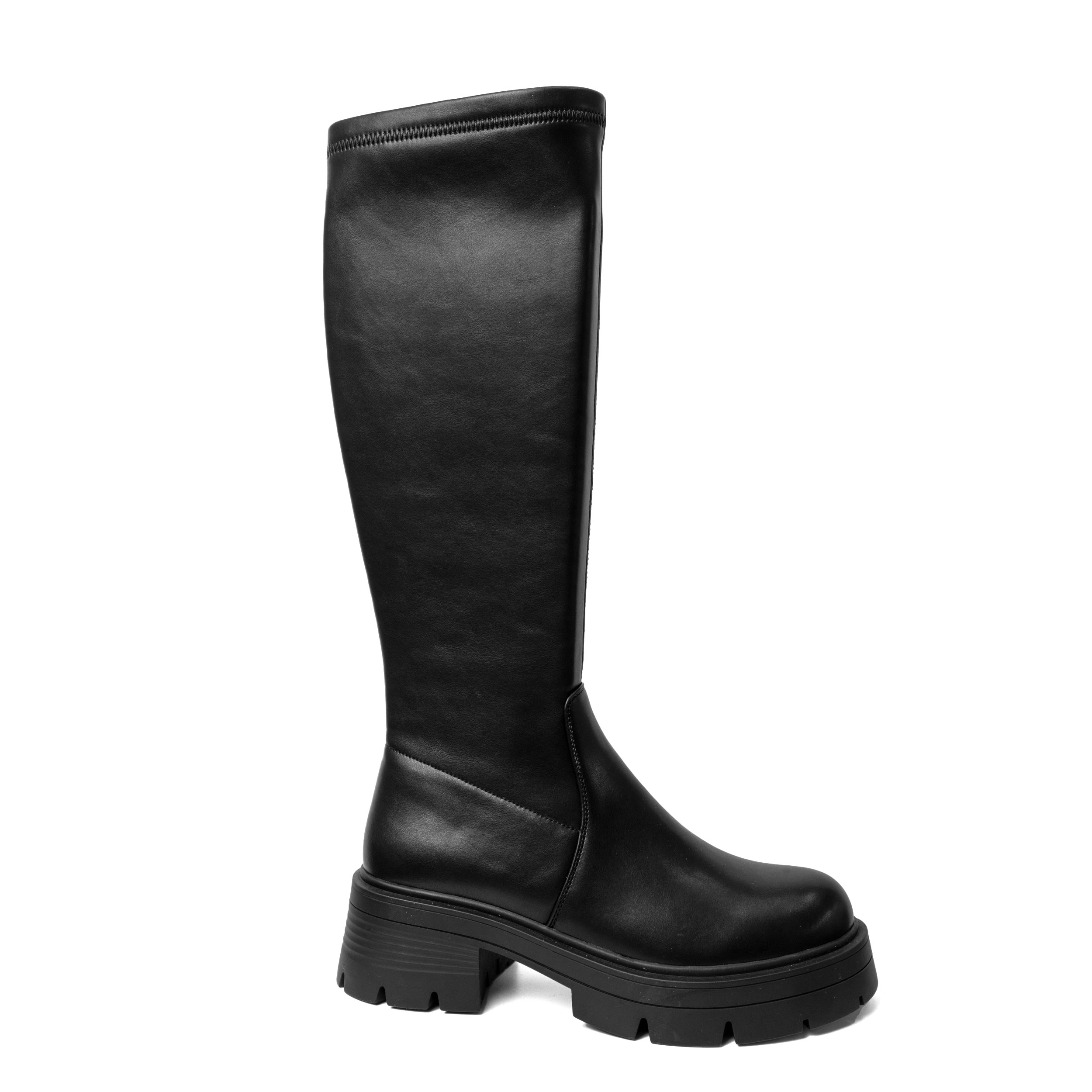 YZY Wholesale women Black platform knee high boots with Stretch PU