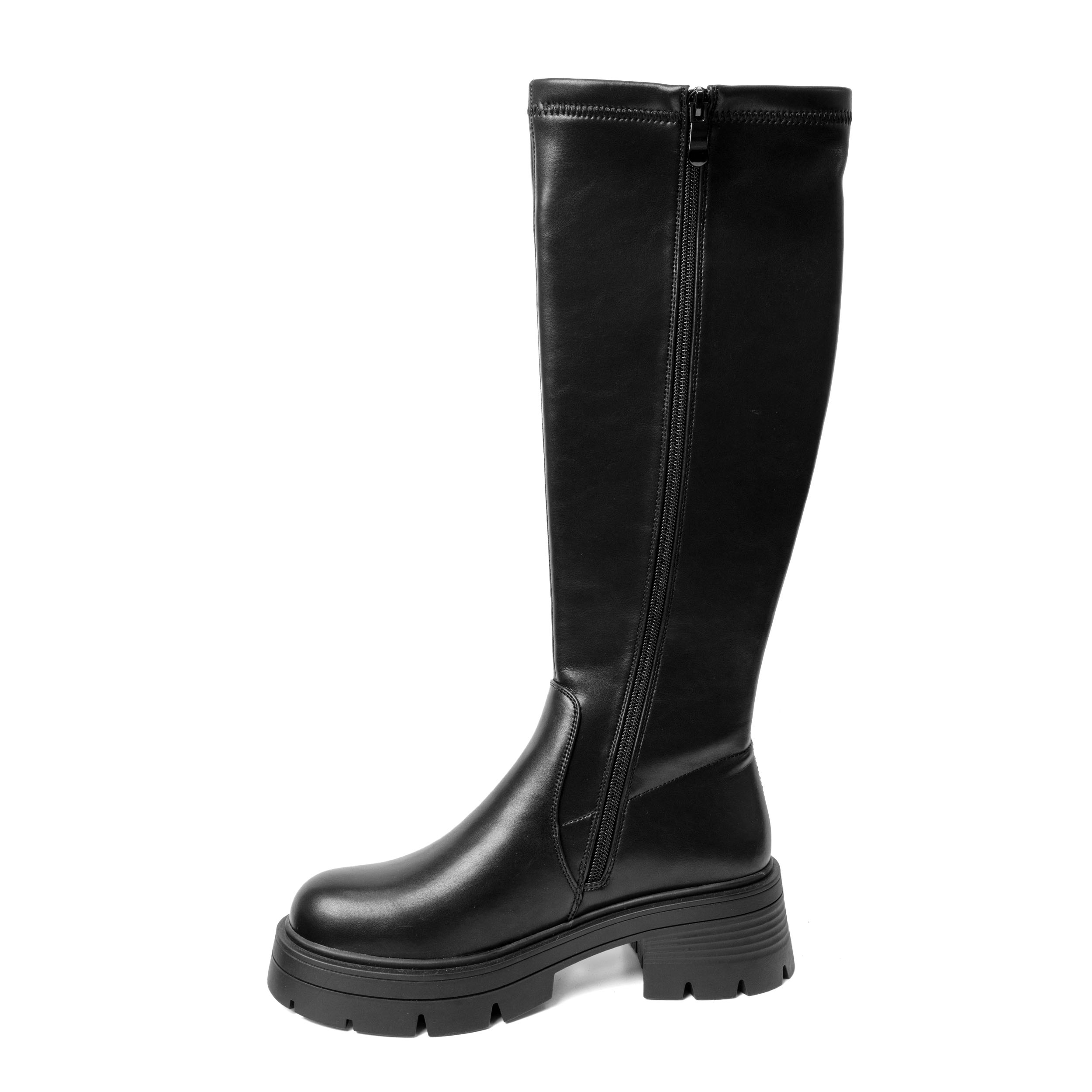 YZY Wholesale women Black platform knee high boots with Stretch PU