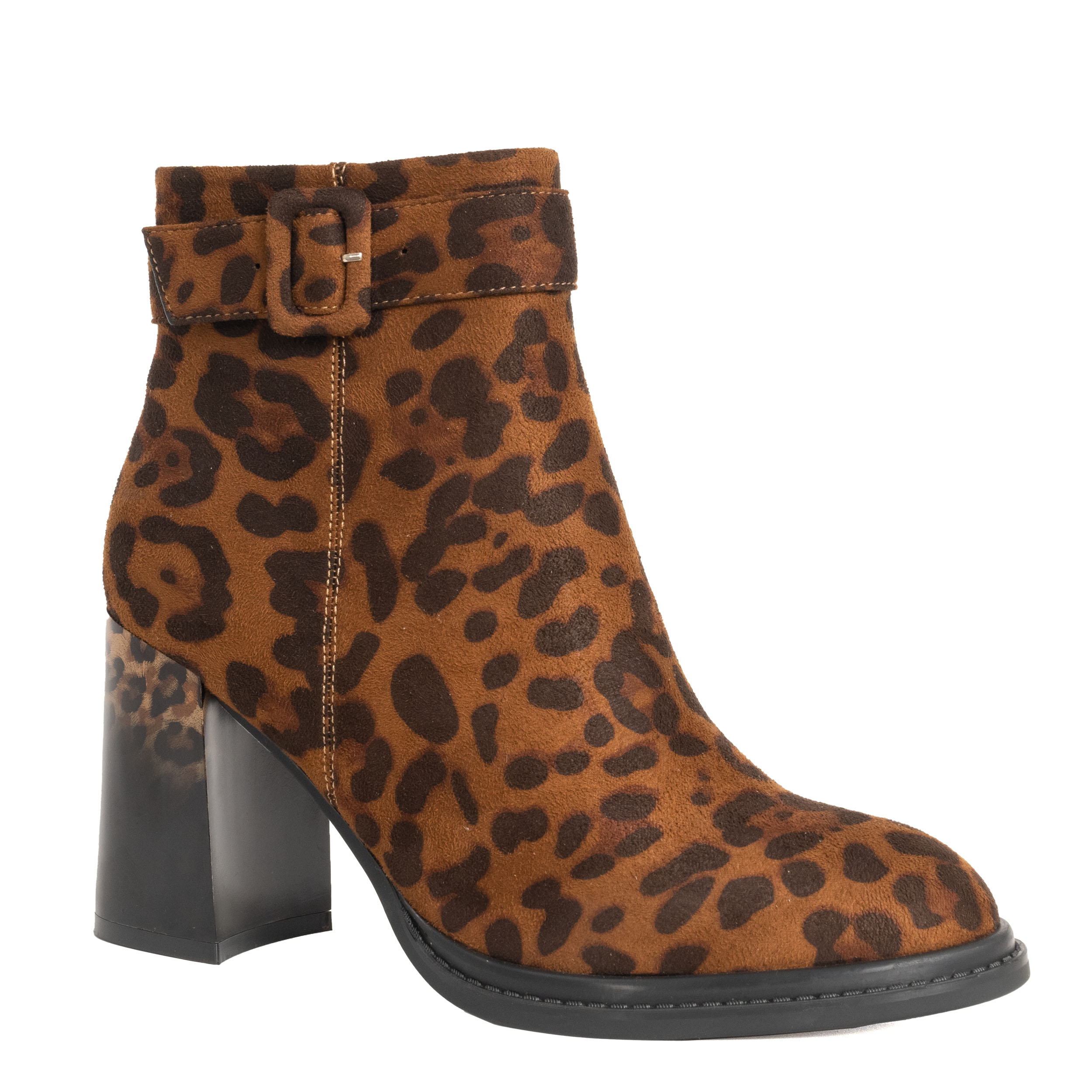 YZY Wholesale New Women Brown Leopard Microfiber Heeled Boots