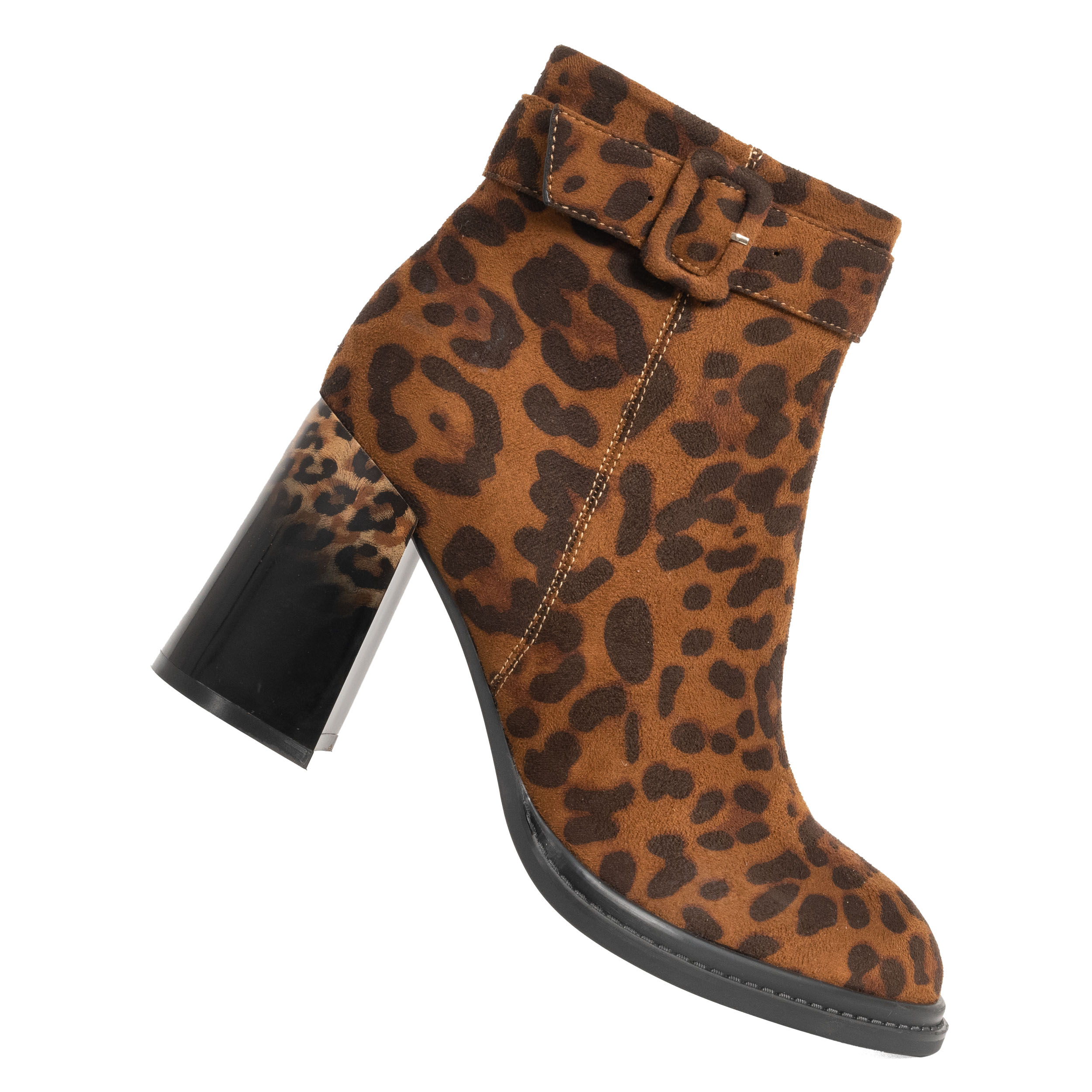 YZY Wholesale New Women Brown Leopard Microfiber Heeled Boots