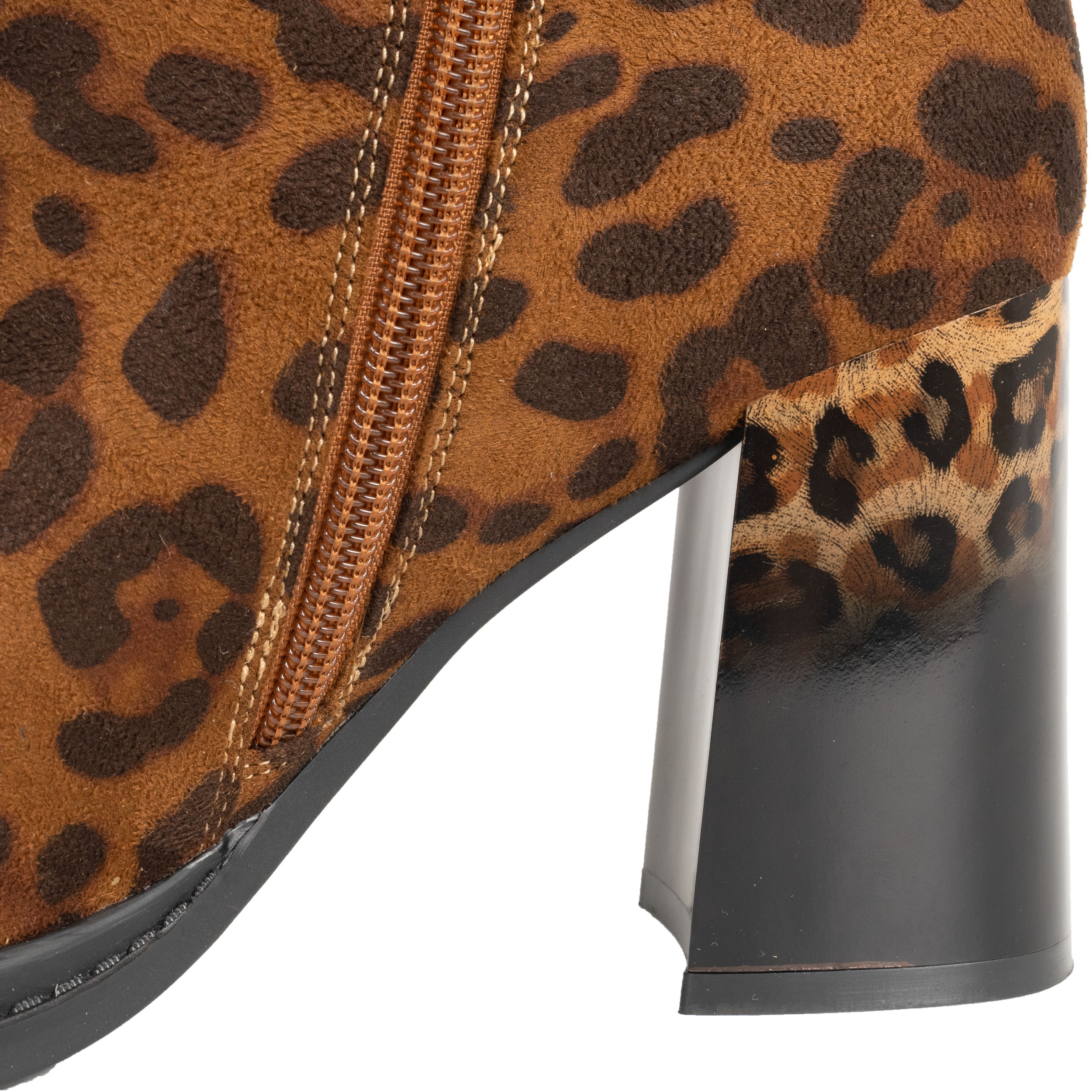 YZY Wholesale New Women Brown Leopard Microfiber Heeled Boots