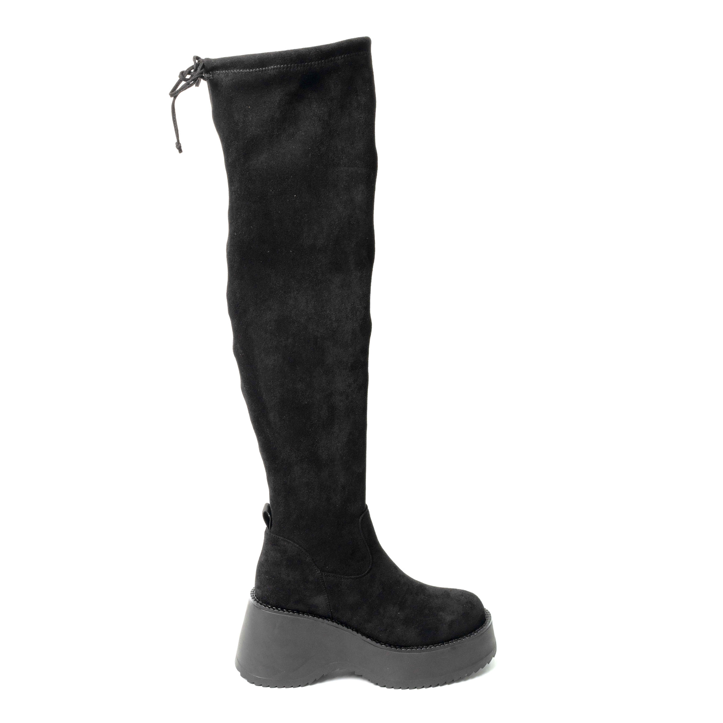 YZY Wholesale women Black platform knee high boots with Microfiber