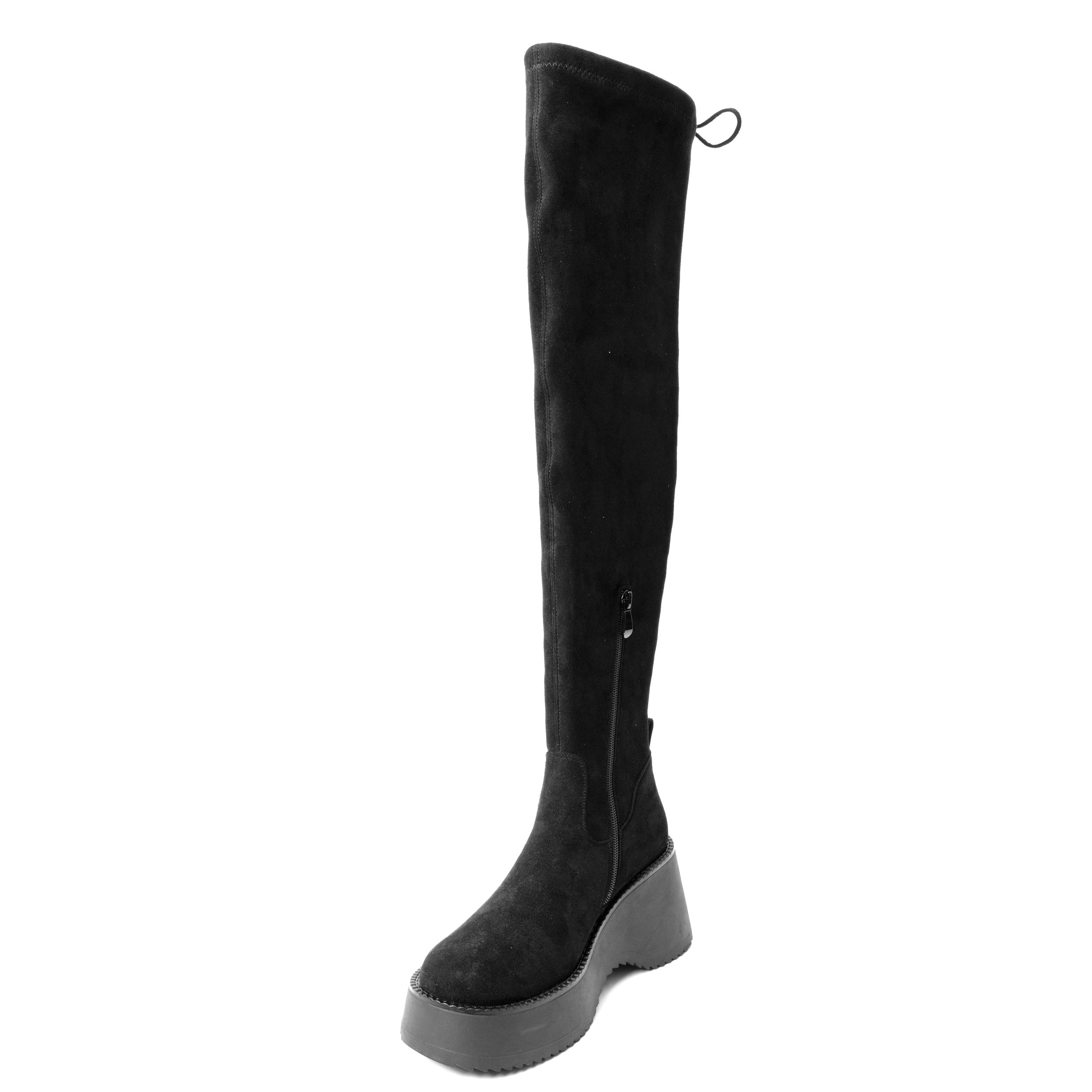 YZY Wholesale women Black platform knee high boots with Microfiber