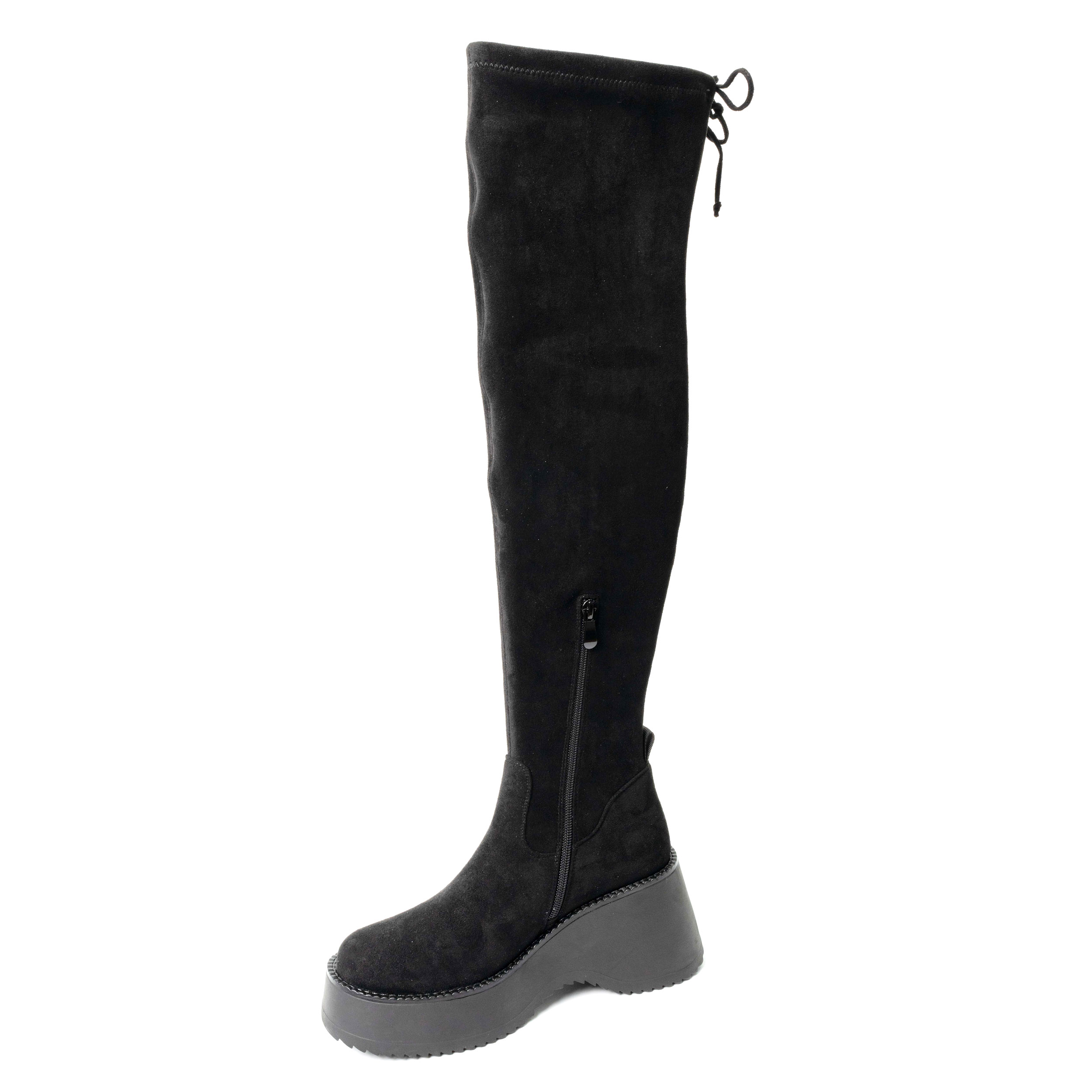 YZY Wholesale women Black platform knee high boots with Microfiber