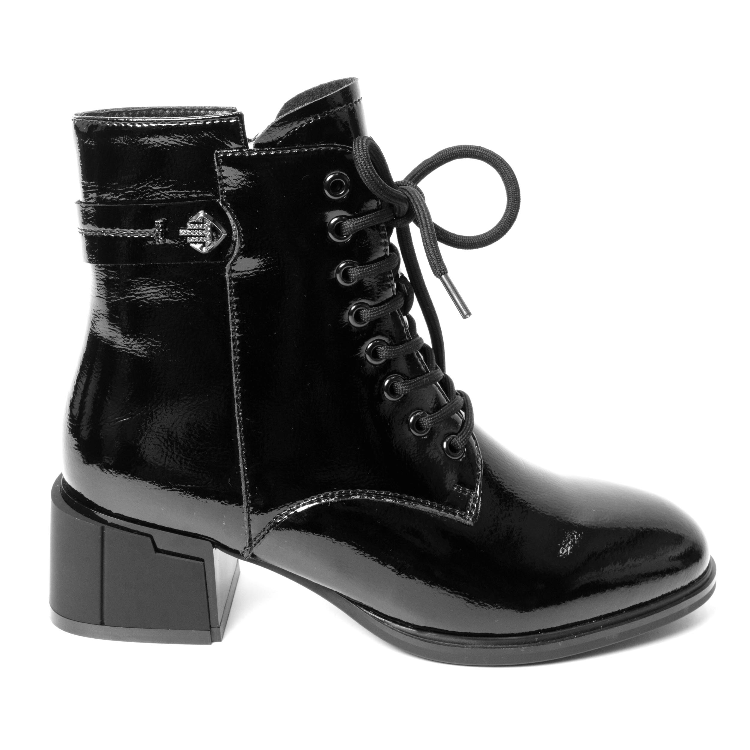 YZY Wholesale Black lace-up and zip Patent leather Heeled Boots for women