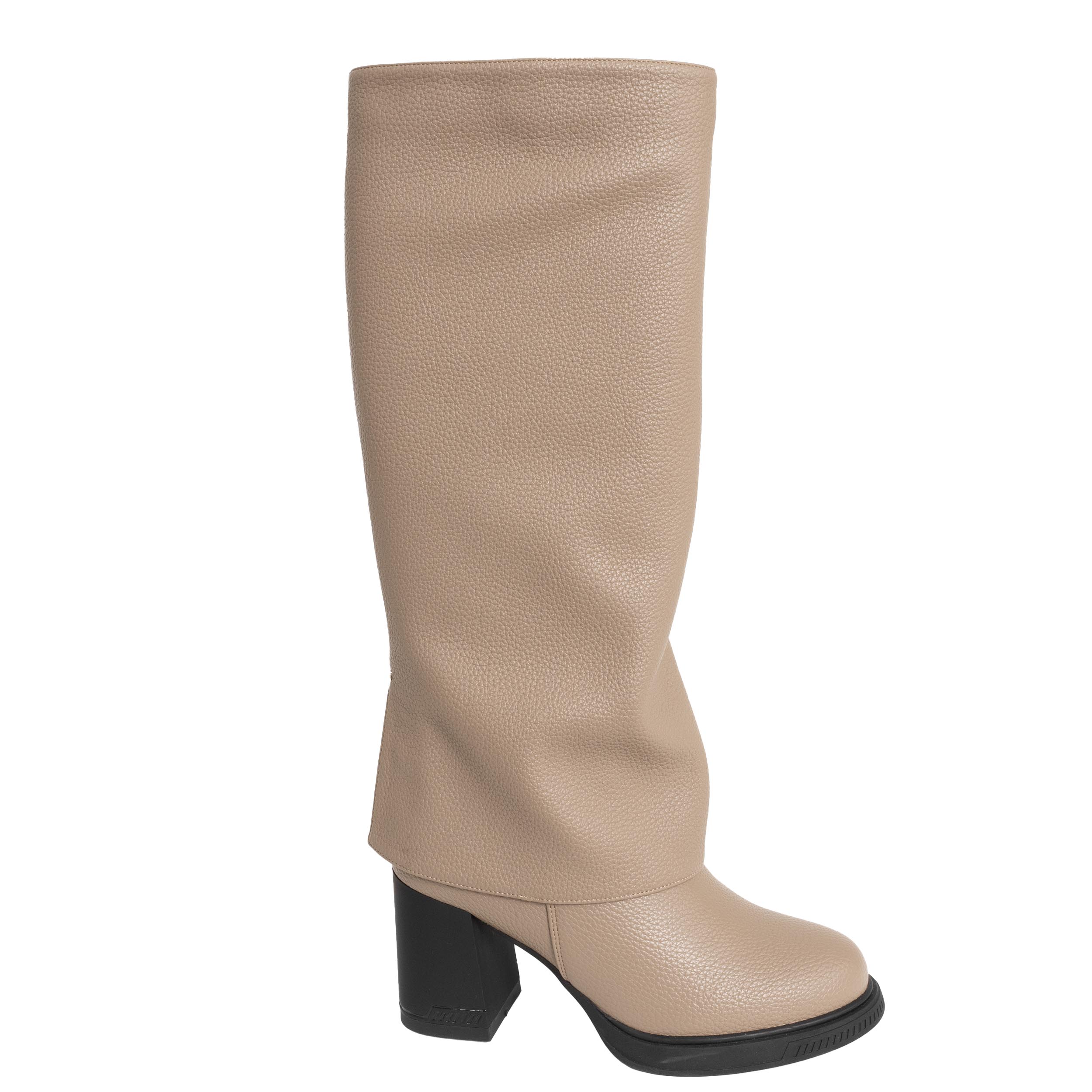 Women design knee high boots with beige lichee pattern PU leather