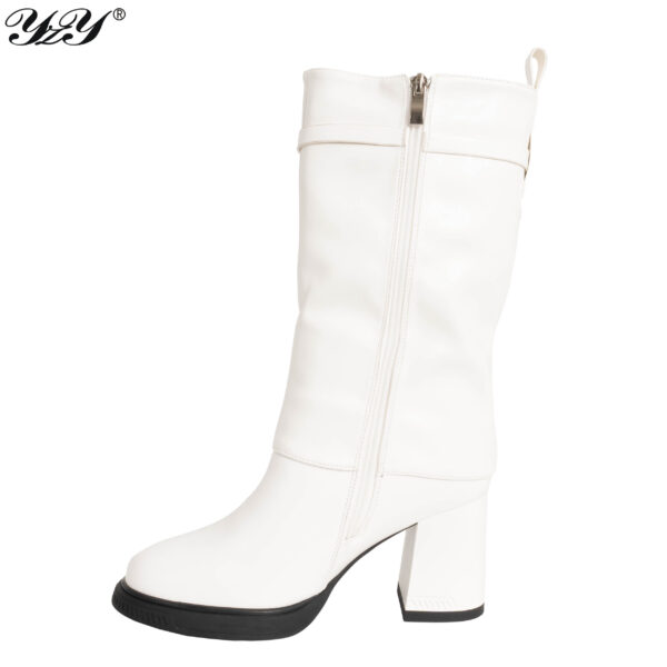 YZY Wholesale Women Knee High Boots with white PU leather