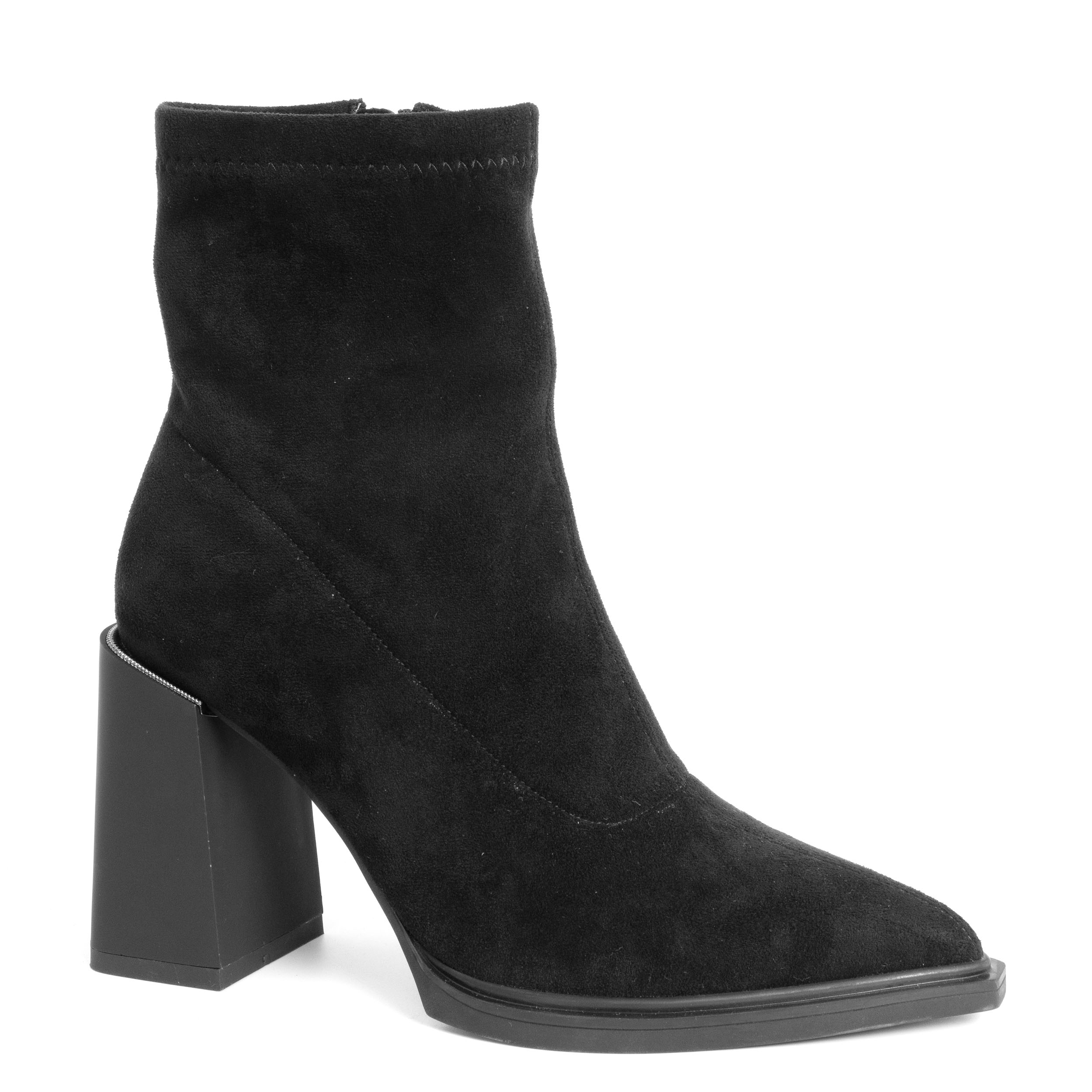 heeled boots for women with black microfiber