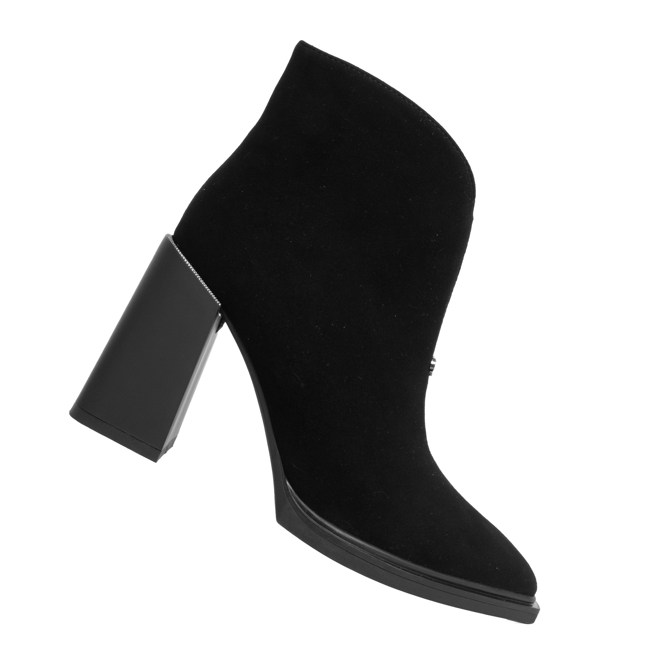 heeled boots for women with black microfiber