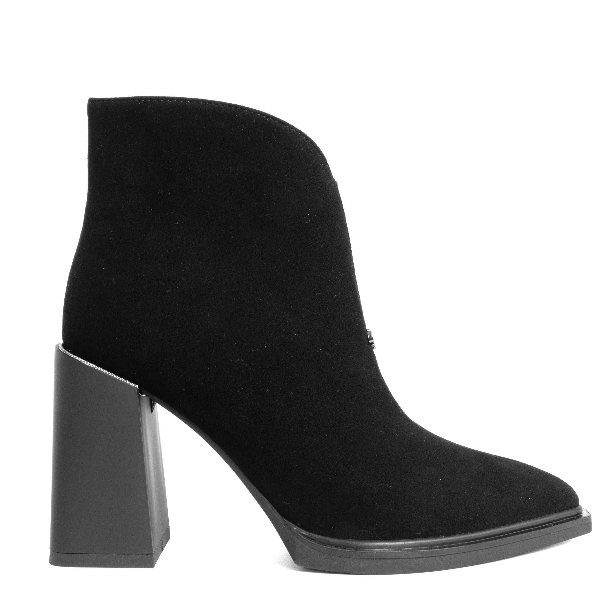 heeled boots for women with black microfiber