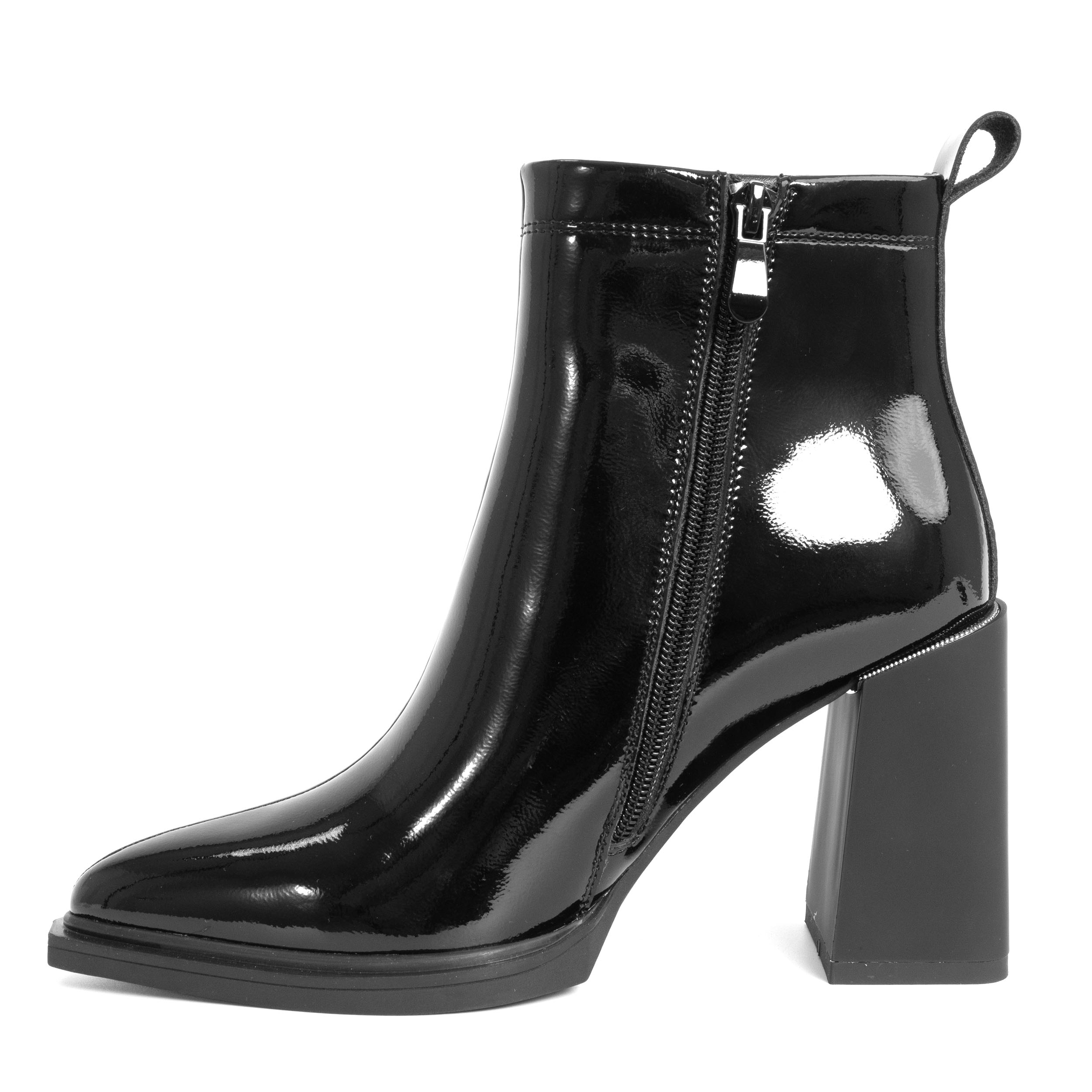 Ankle heeled boots for women with light patent leather