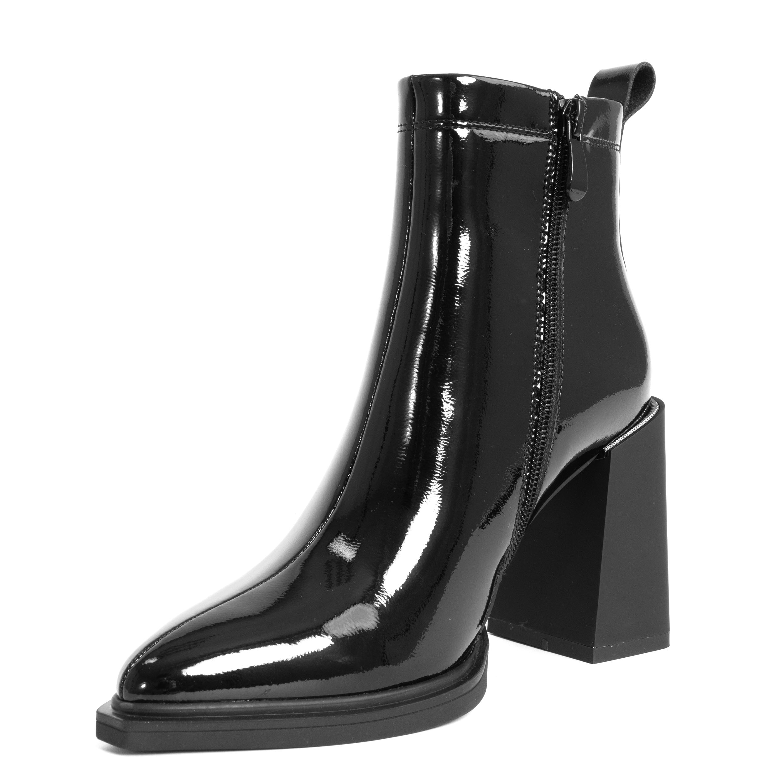 Ankle heeled boots for women with light patent leather