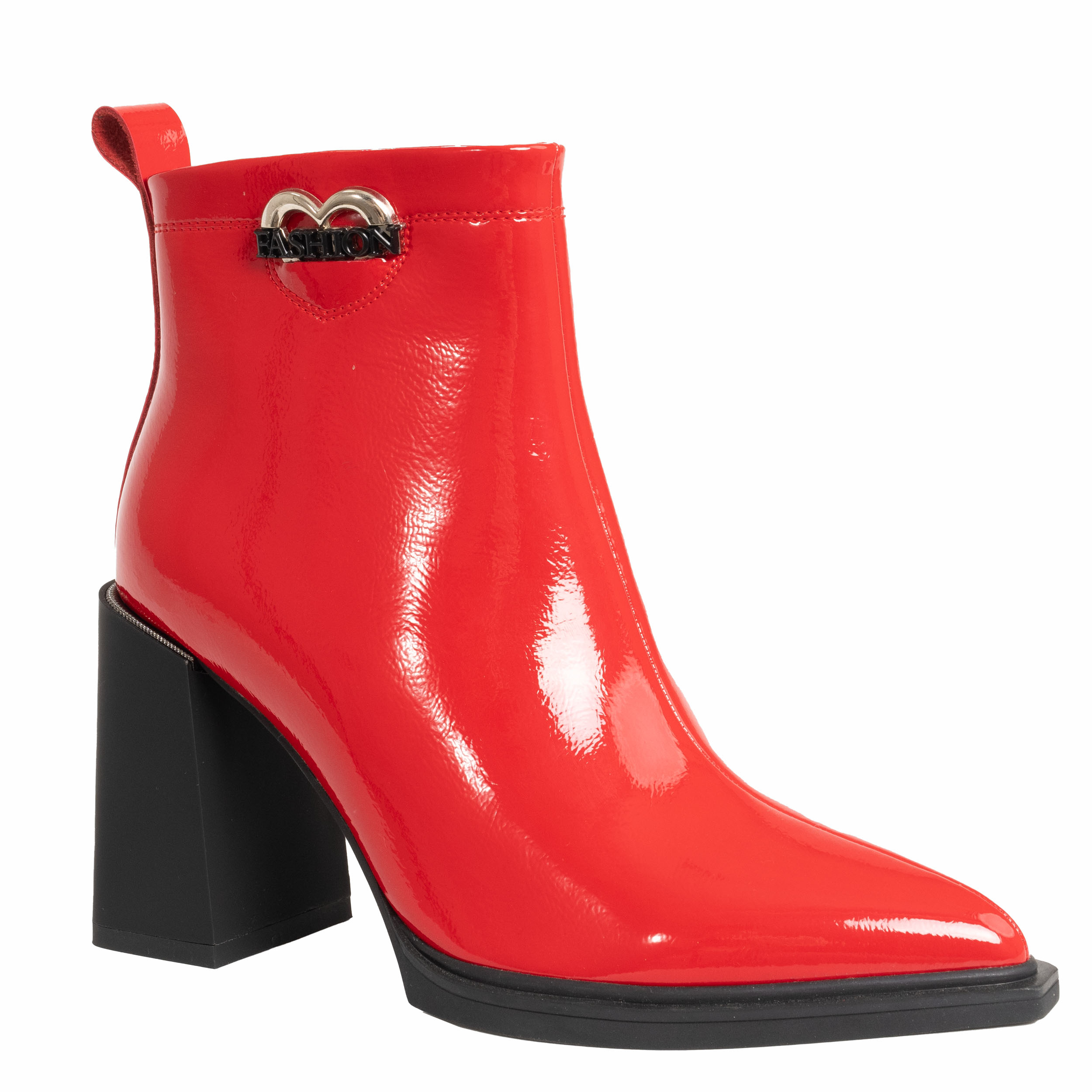 Ankle heeled boots for women with light patent leather