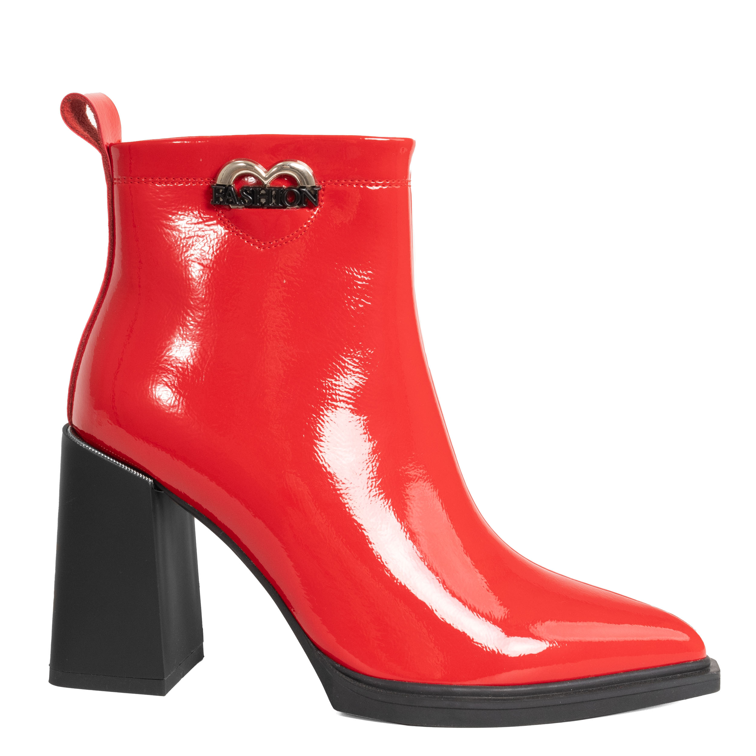 Ankle heeled boots for women with light patent leather