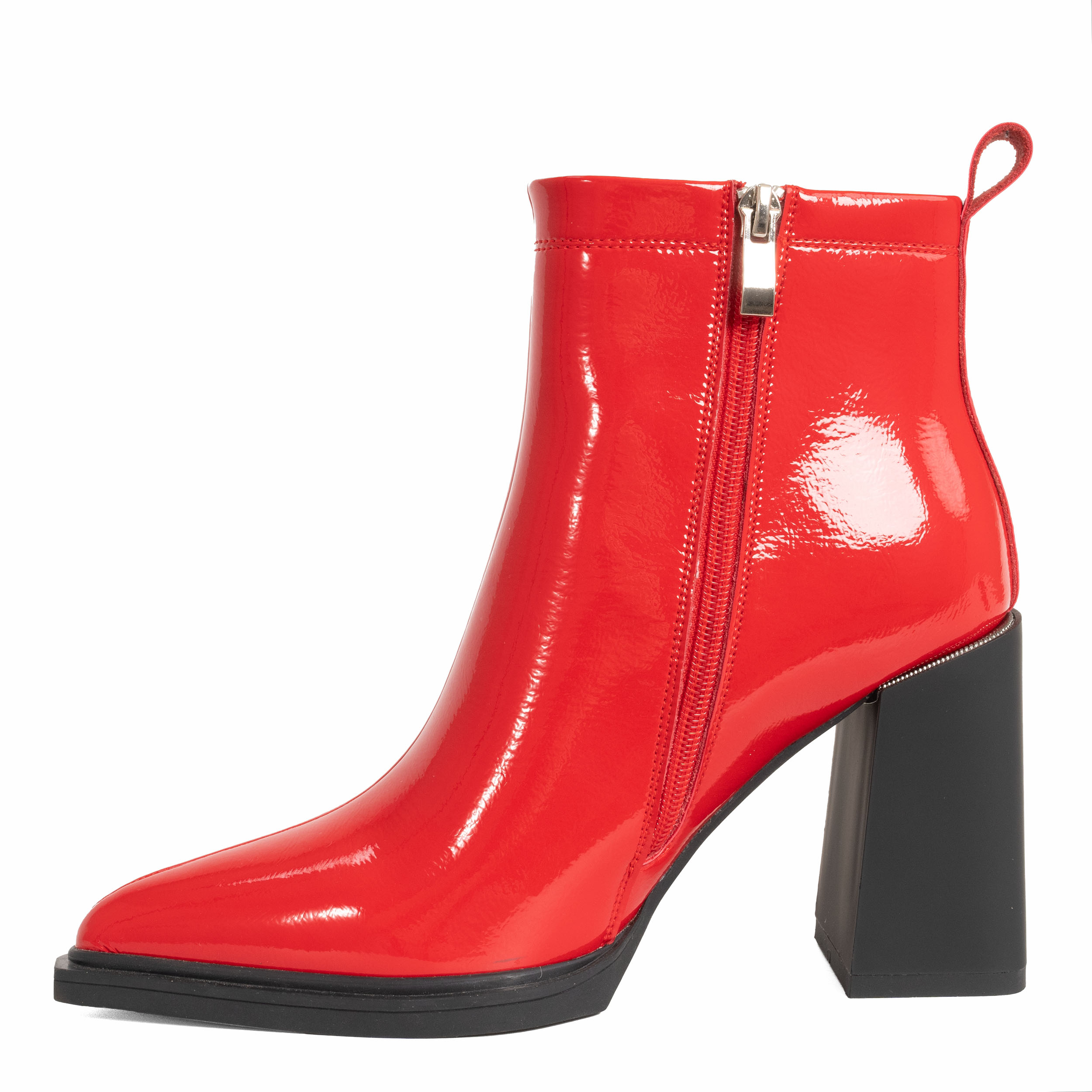 Ankle heeled boots for women with light patent leather